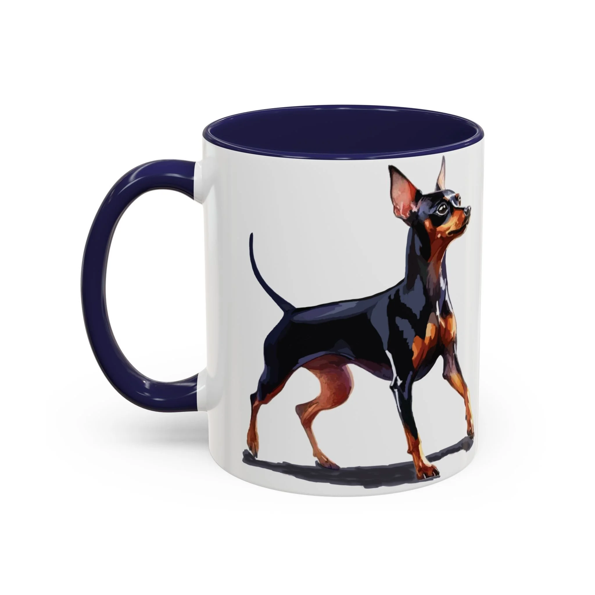 Miniature Pinscher Dog Two Tone Ceramic Coffee Mug 11oz Navy Blue