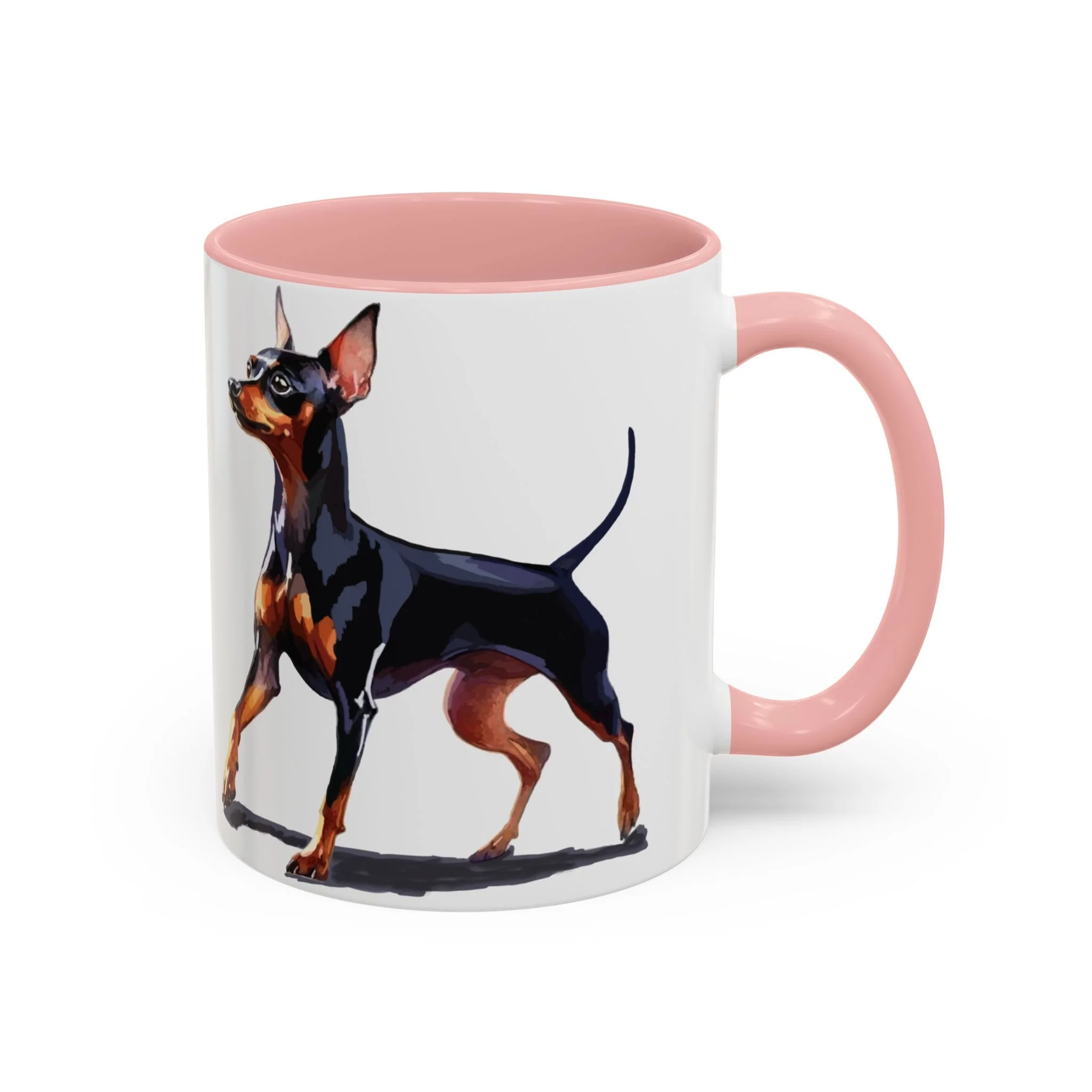 Miniature Pinscher Dog Two Tone Ceramic Coffee Mug 11oz Pink