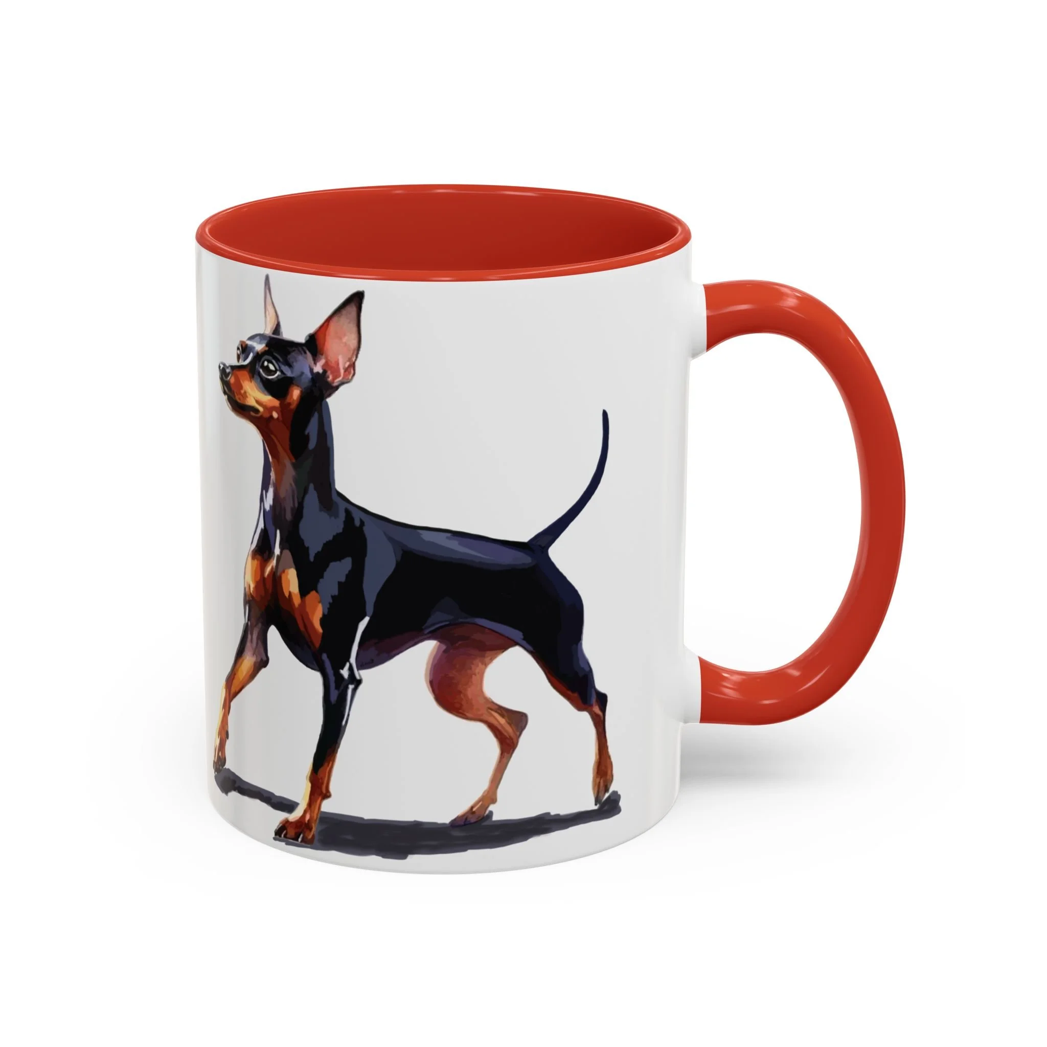 Miniature Pinscher Dog Two Tone Ceramic Coffee Mug 11oz Red