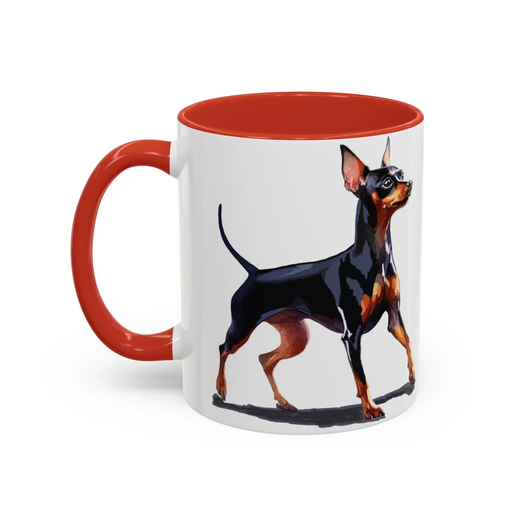 Miniature Pinscher Dog Two Tone Ceramic Coffee Mug 11oz Red