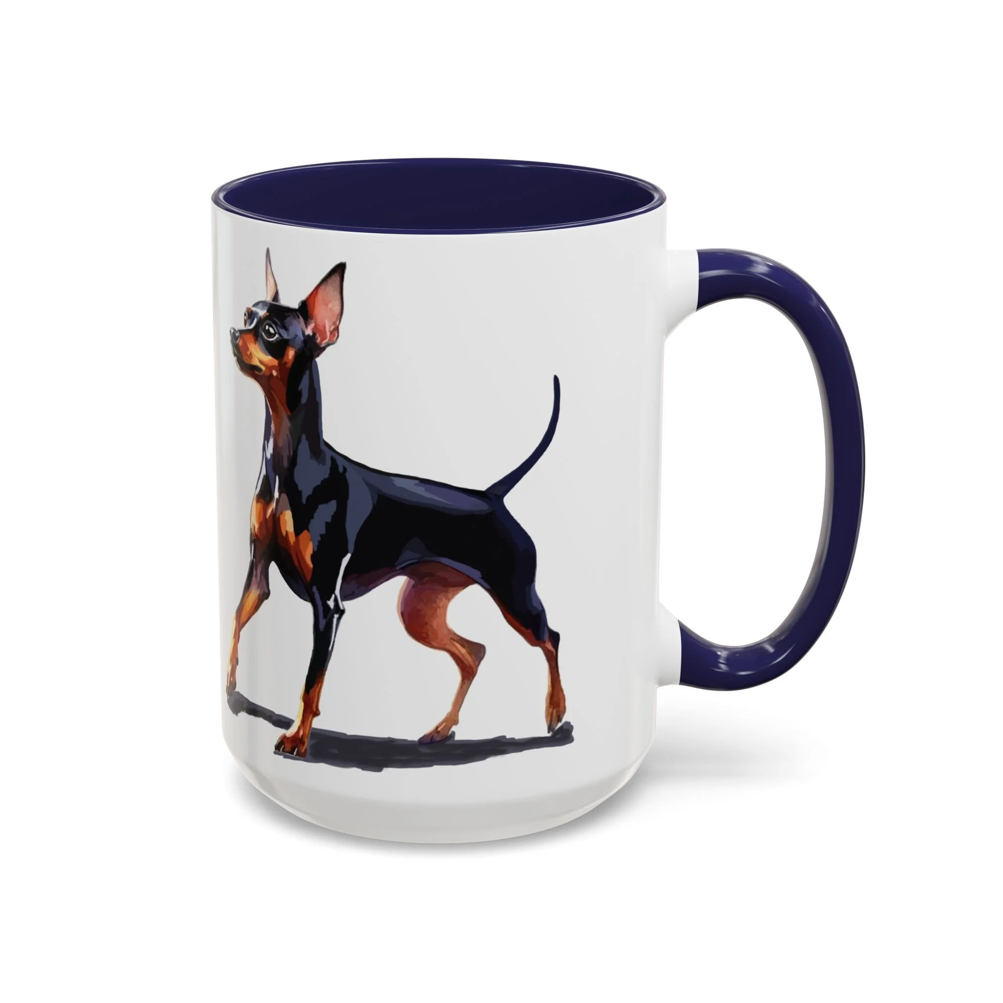 Miniature Pinscher Dog Two Tone Ceramic Coffee Mug 15oz Navy