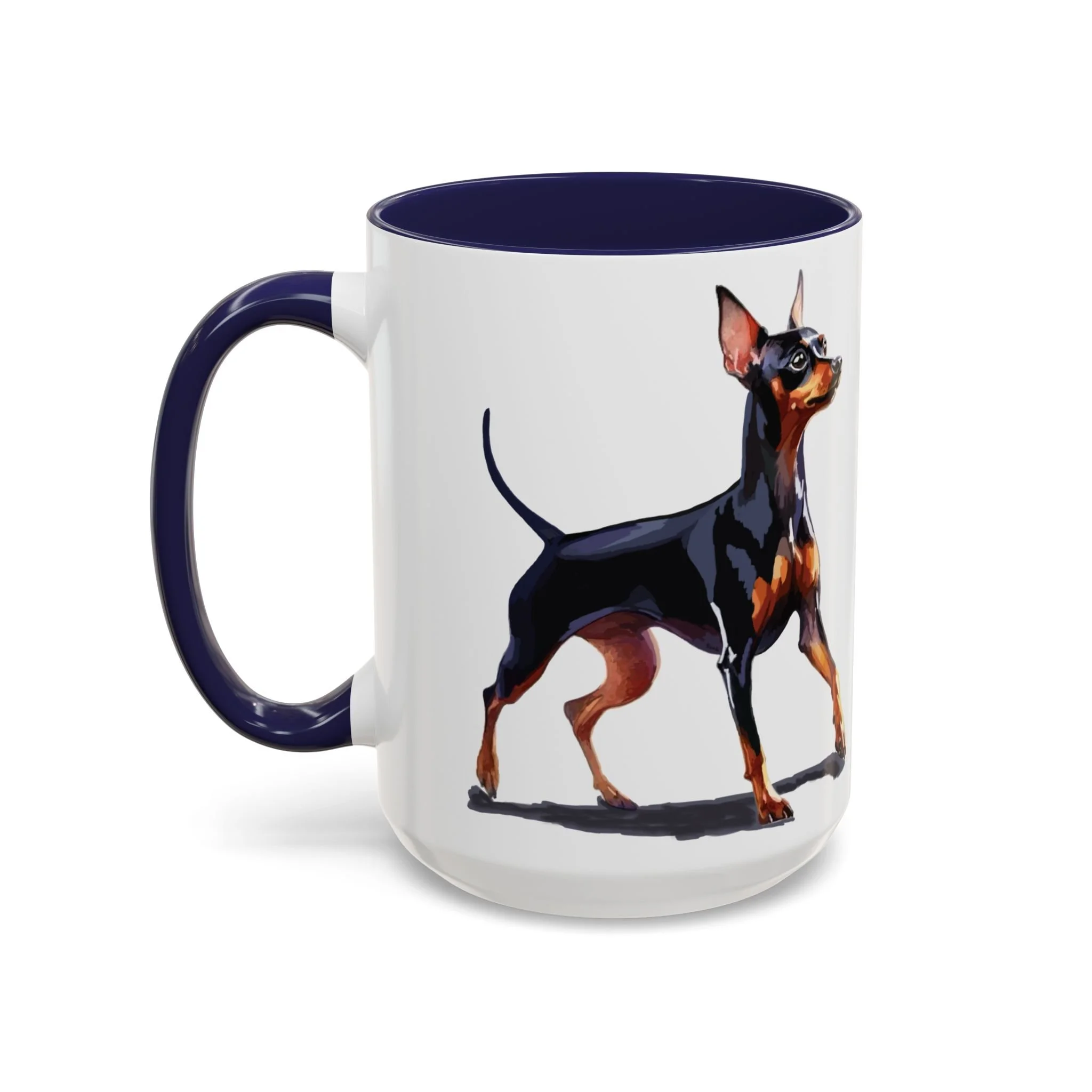 Miniature Pinscher Dog Two Tone Ceramic Coffee Mug 15oz Navy