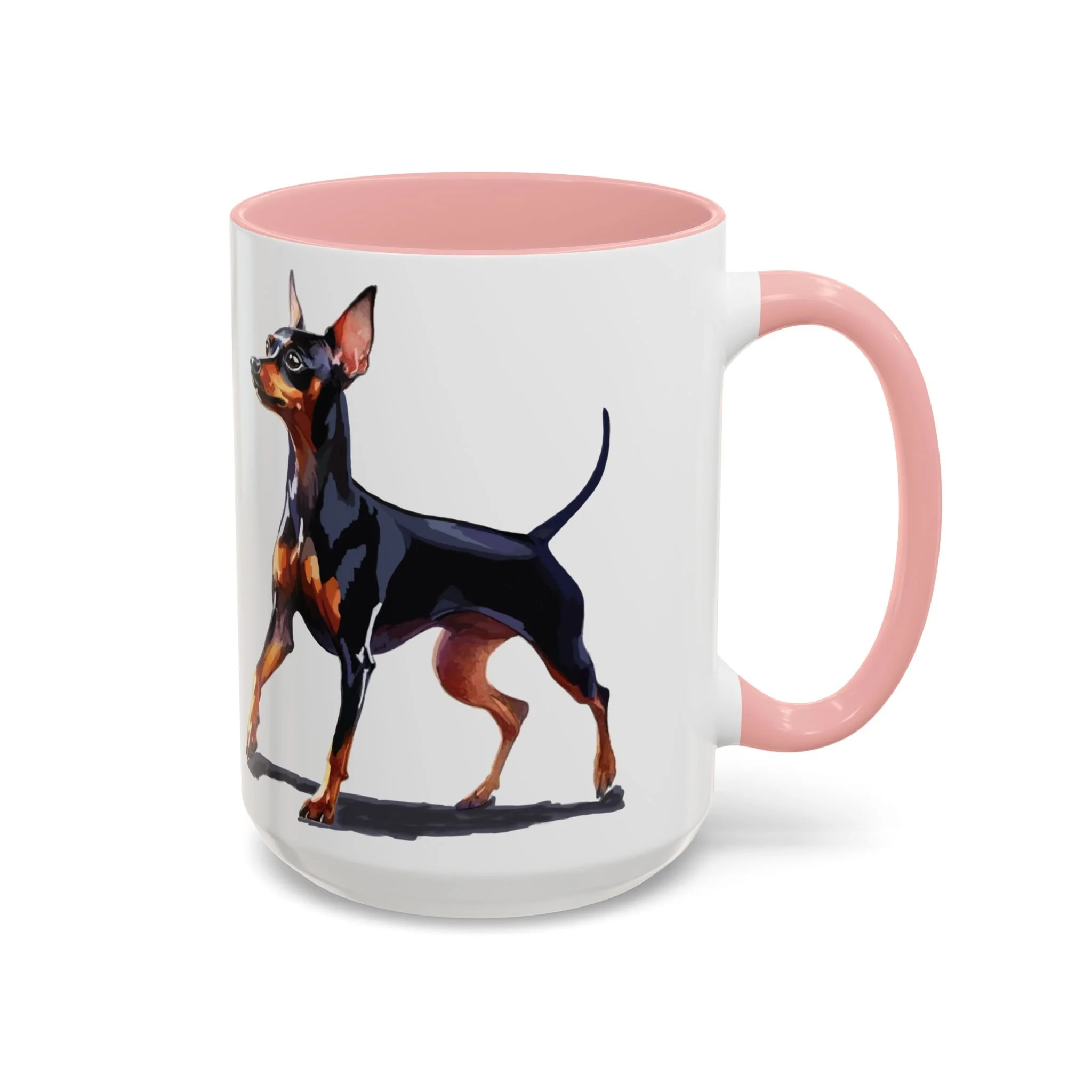 Miniature Pinscher Dog Two Tone Ceramic Coffee Mug 15oz Pink
