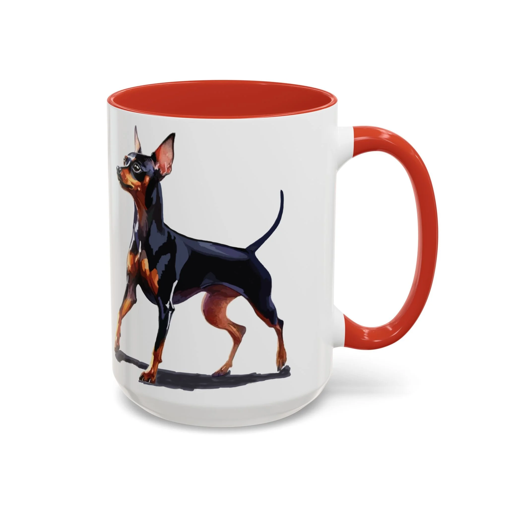 Miniature Pinscher Dog Two Tone Ceramic Coffee Mug 15oz Red