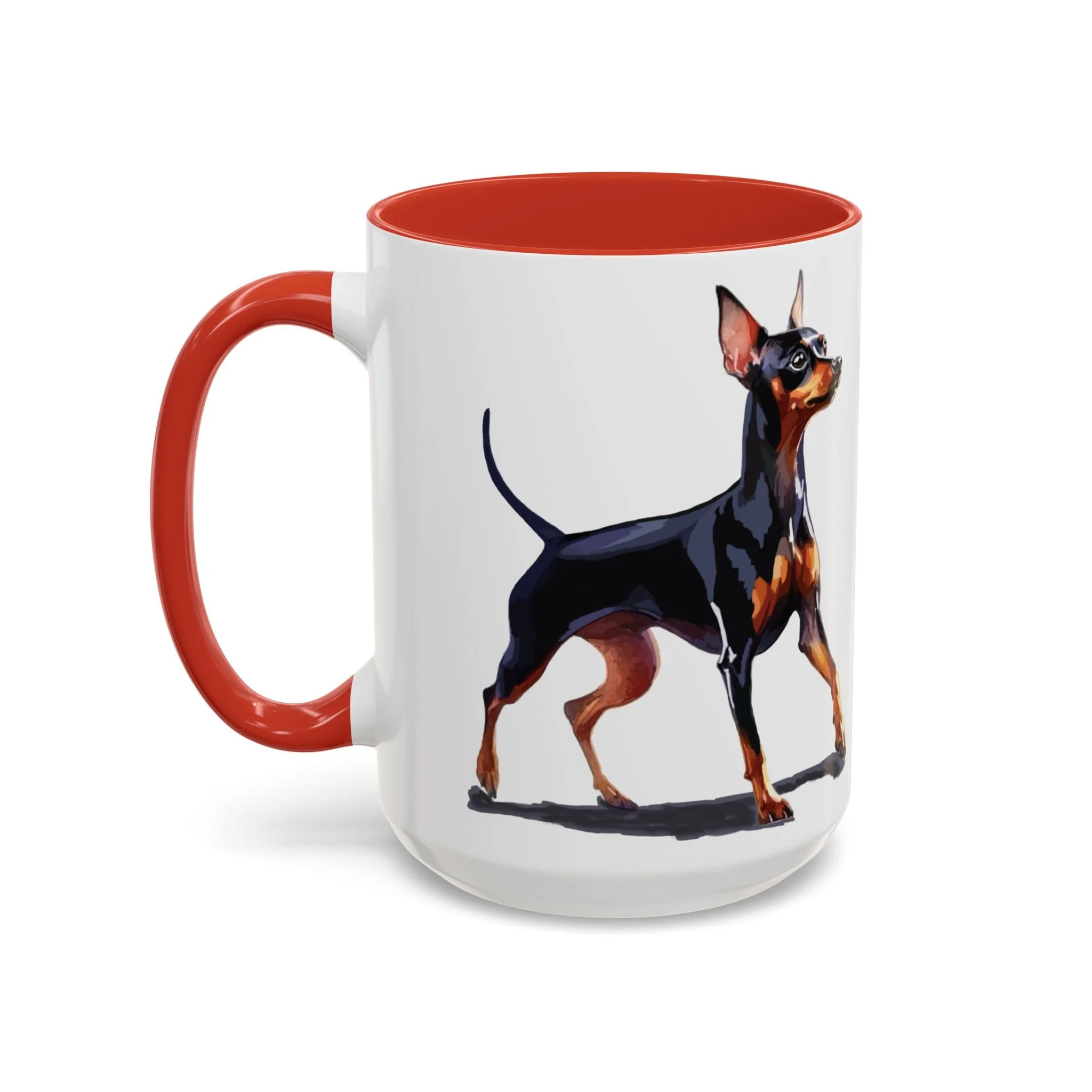 Miniature Pinscher Dog Two Tone Ceramic Coffee Mug 15oz Red