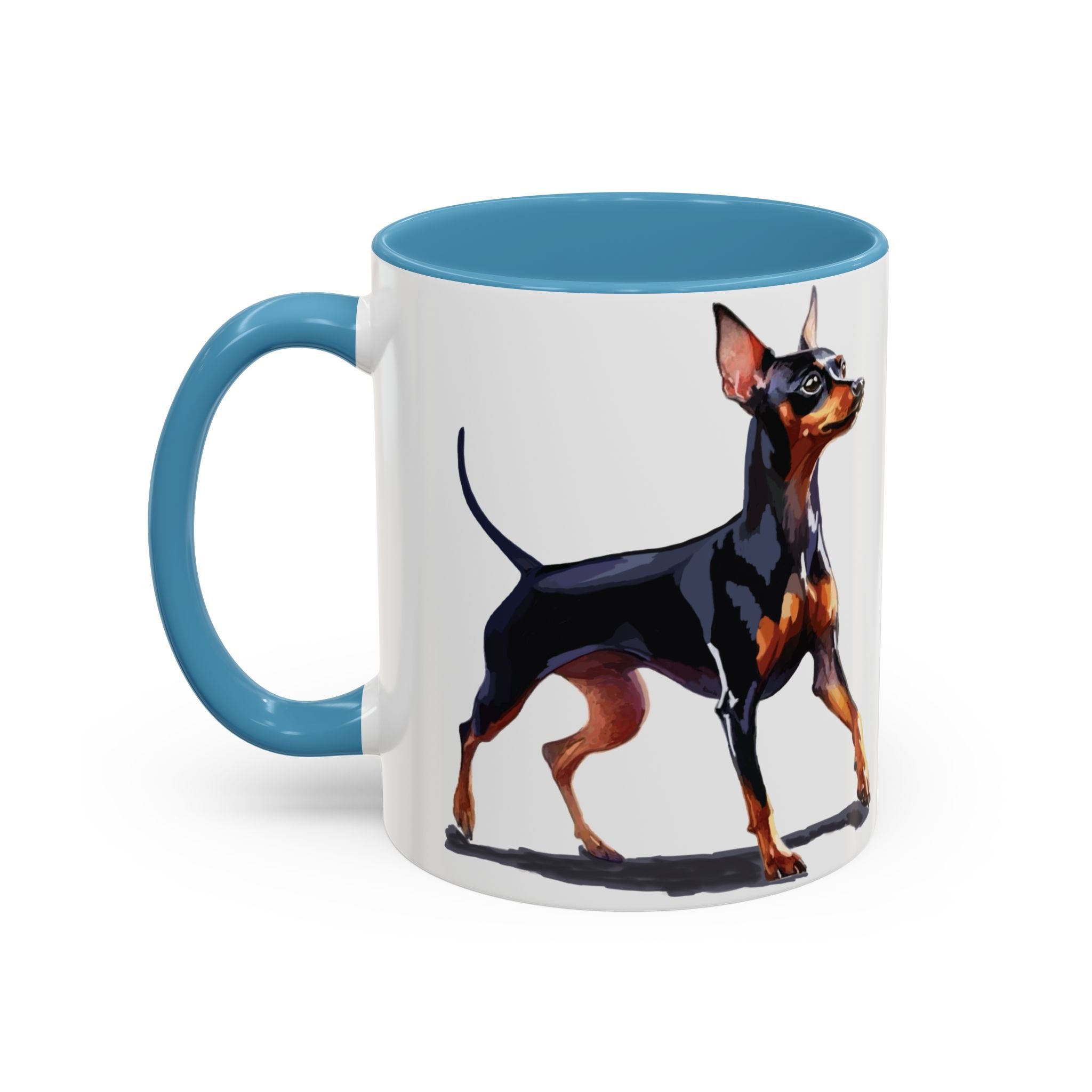 Miniature Pinscher Dog Two Tone Ceramic Coffee Mug 11oz Light Blue