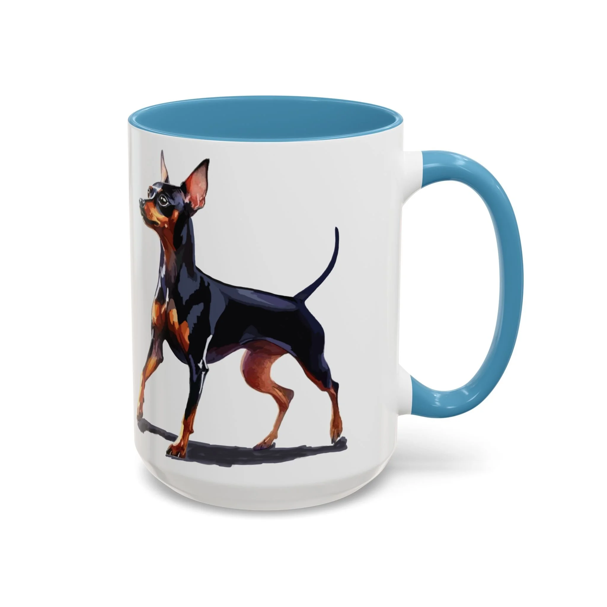 Miniature Pinscher Dog Two Tone Ceramic Coffee Mug 15oz Light Blue