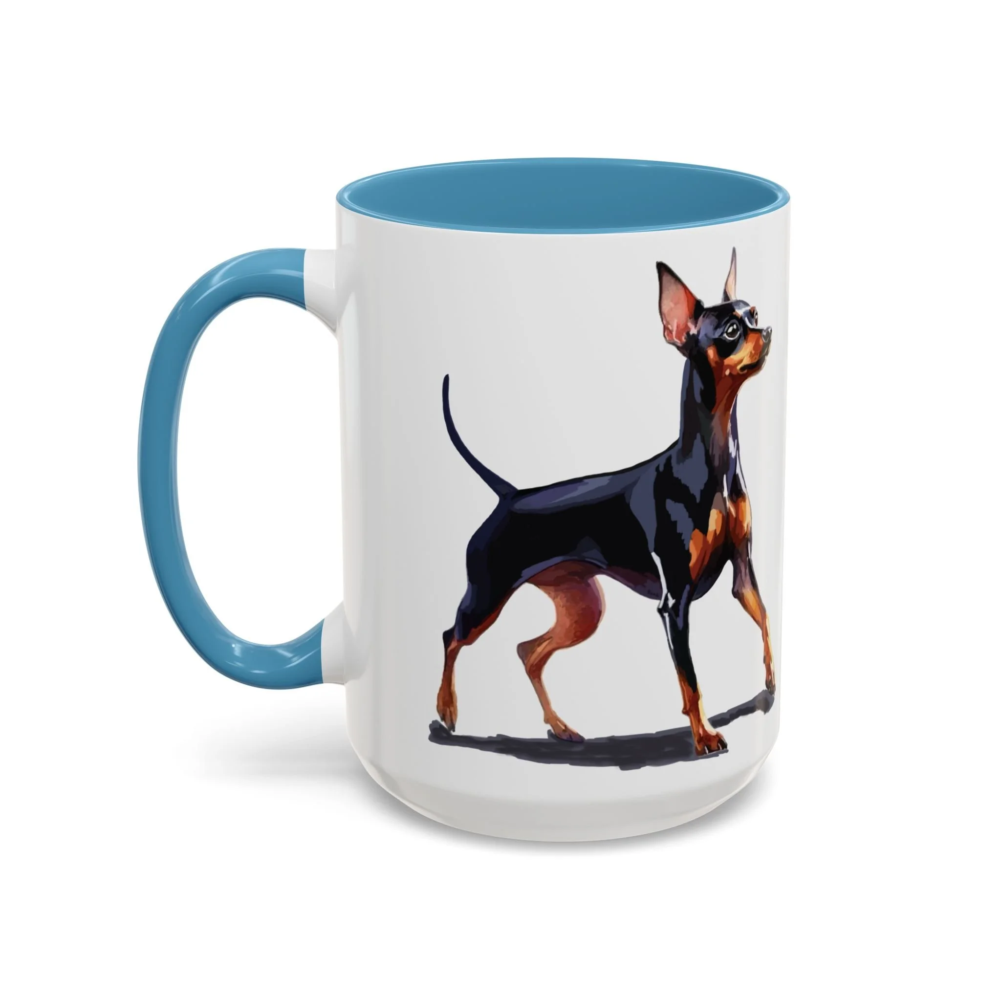 Miniature Pinscher Dog Two Tone Ceramic Coffee Mug 15oz Light Blue