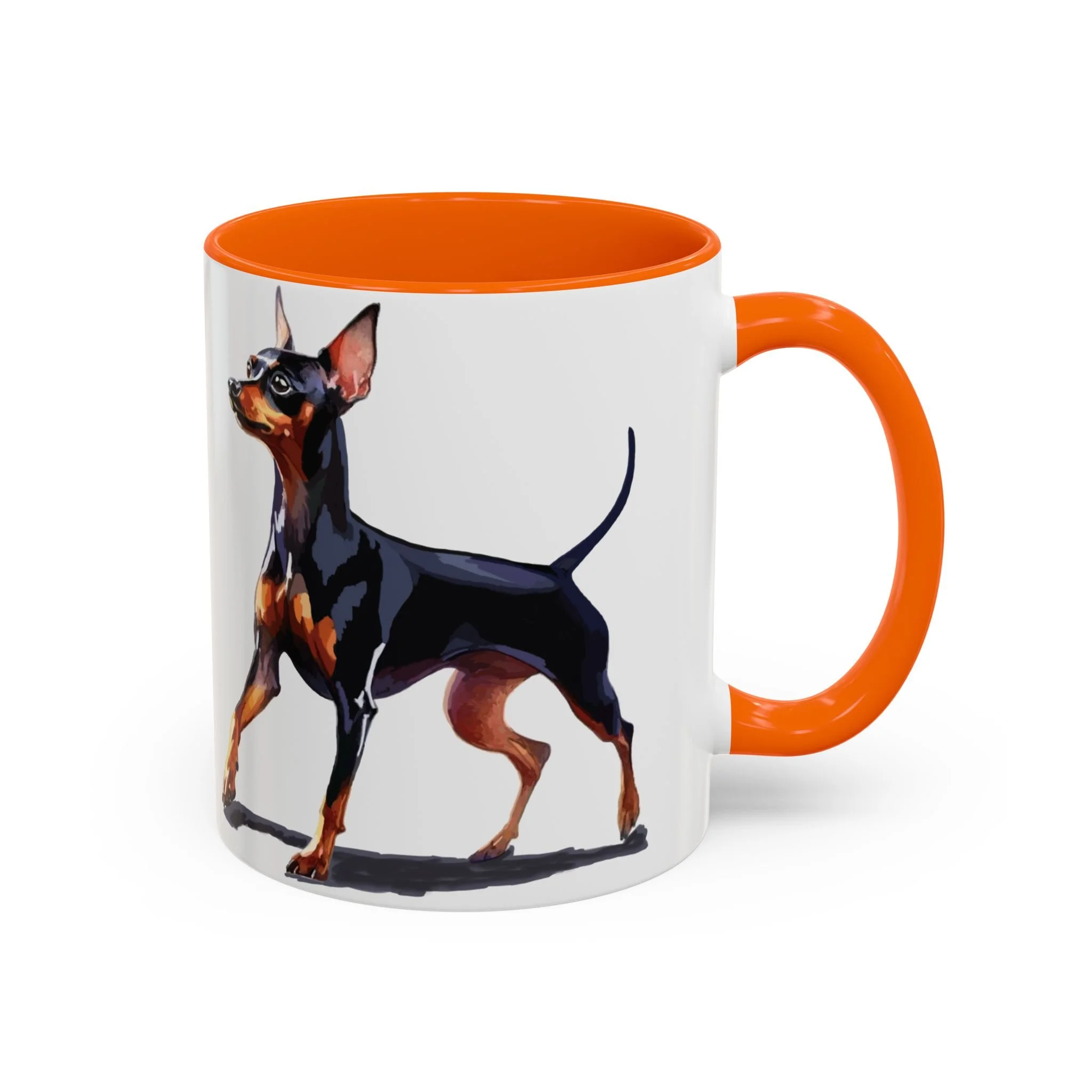 Miniature Pinscher Dog Two Tone Ceramic Coffee Mug 11oz Orange