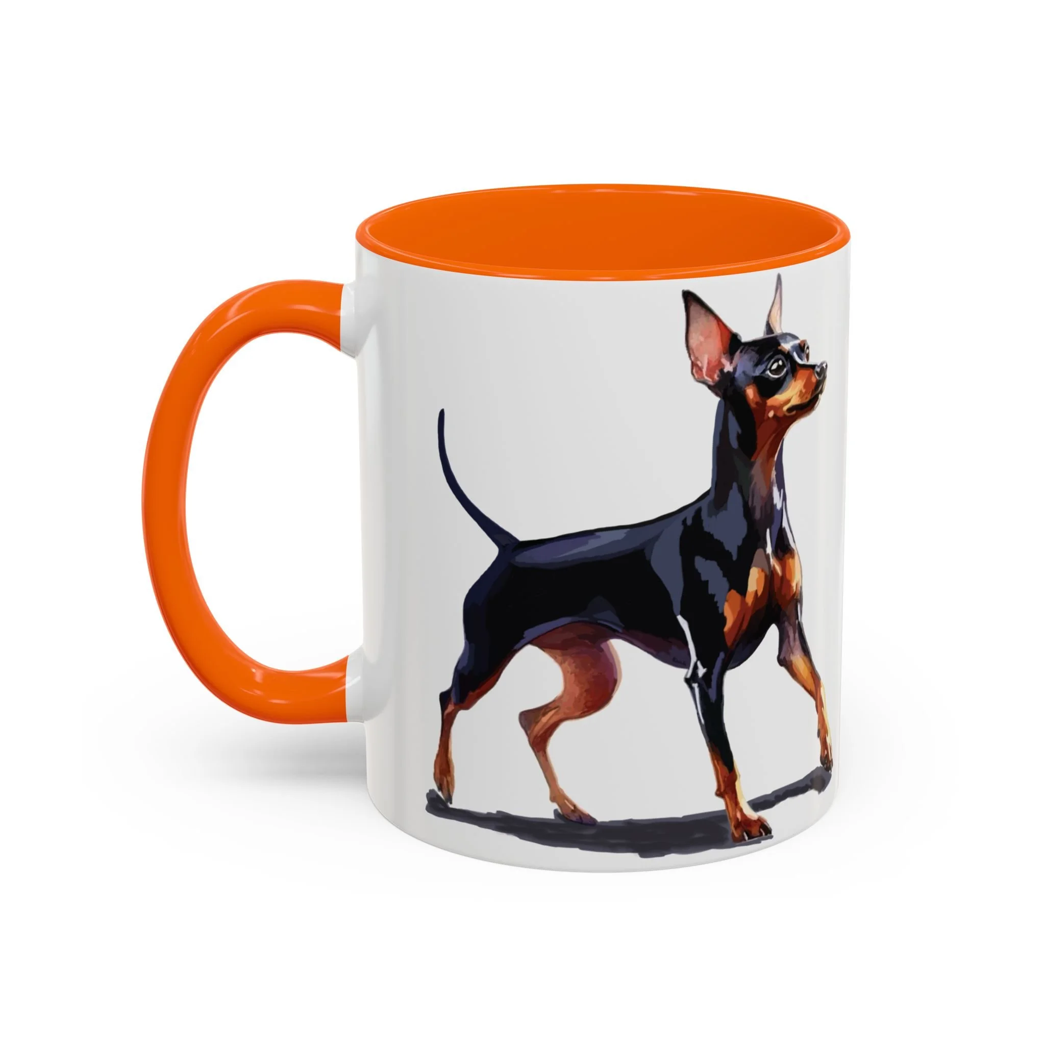 Miniature Pinscher Dog Two Tone Ceramic Coffee Mug 11oz Orange