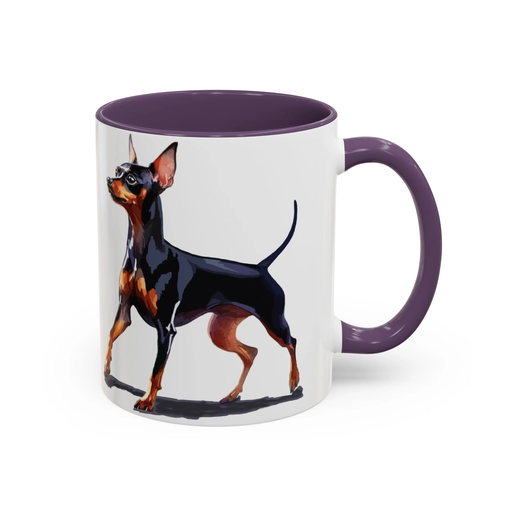 Miniature Pinscher Dog Two Tone Ceramic Coffee Mug 11oz Purple