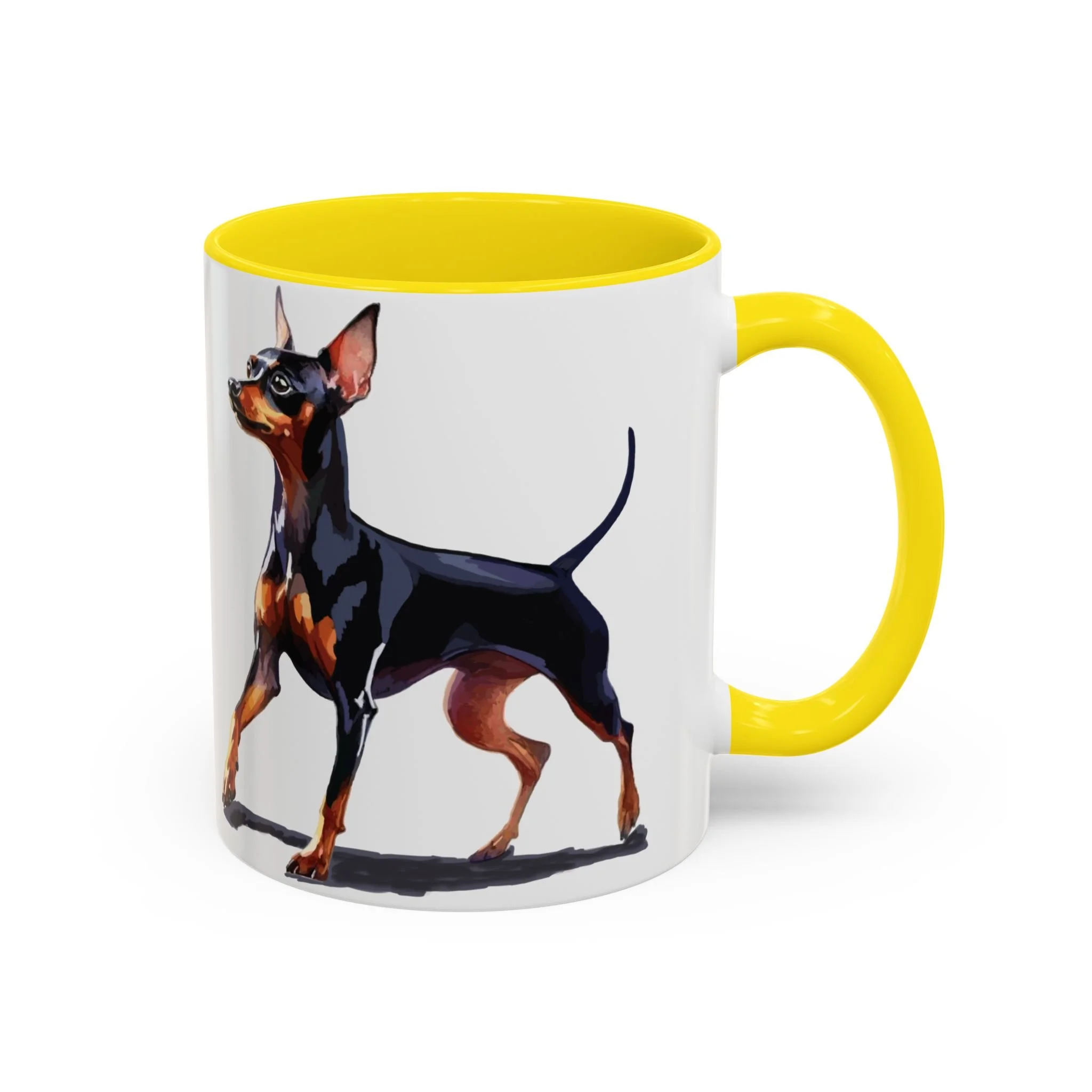 Miniature Pinscher Dog Two Tone Ceramic Coffee Mug 11oz Yellow