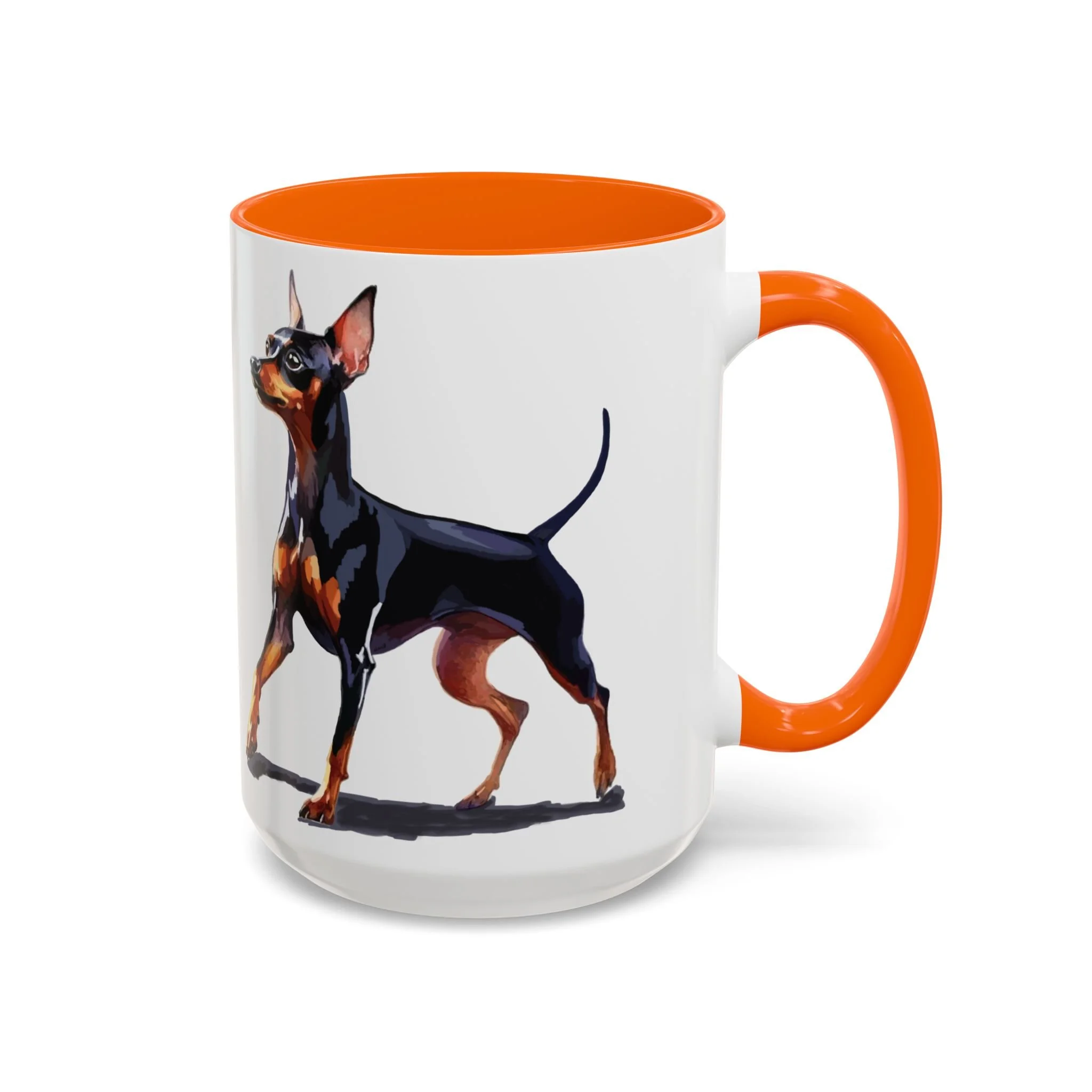 Miniature Pinscher Dog Two Tone Ceramic Coffee Mug 15oz Orange