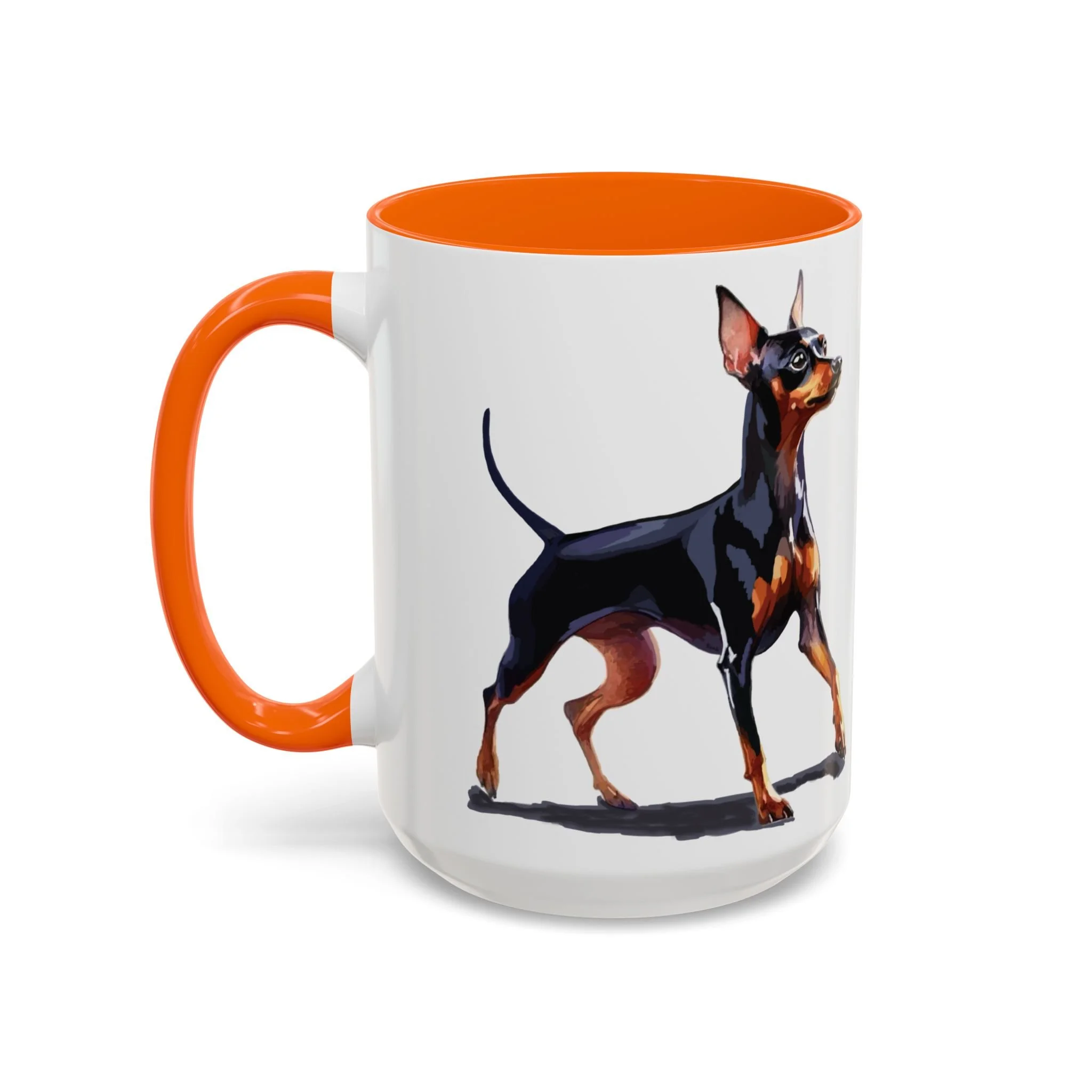 Miniature Pinscher Dog Two Tone Ceramic Coffee Mug 15oz Orange