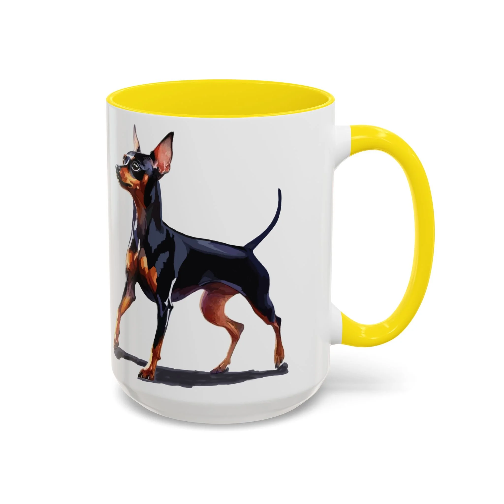 Miniature Pinscher Dog Two Tone Ceramic Coffee Mug 15oz Yellow