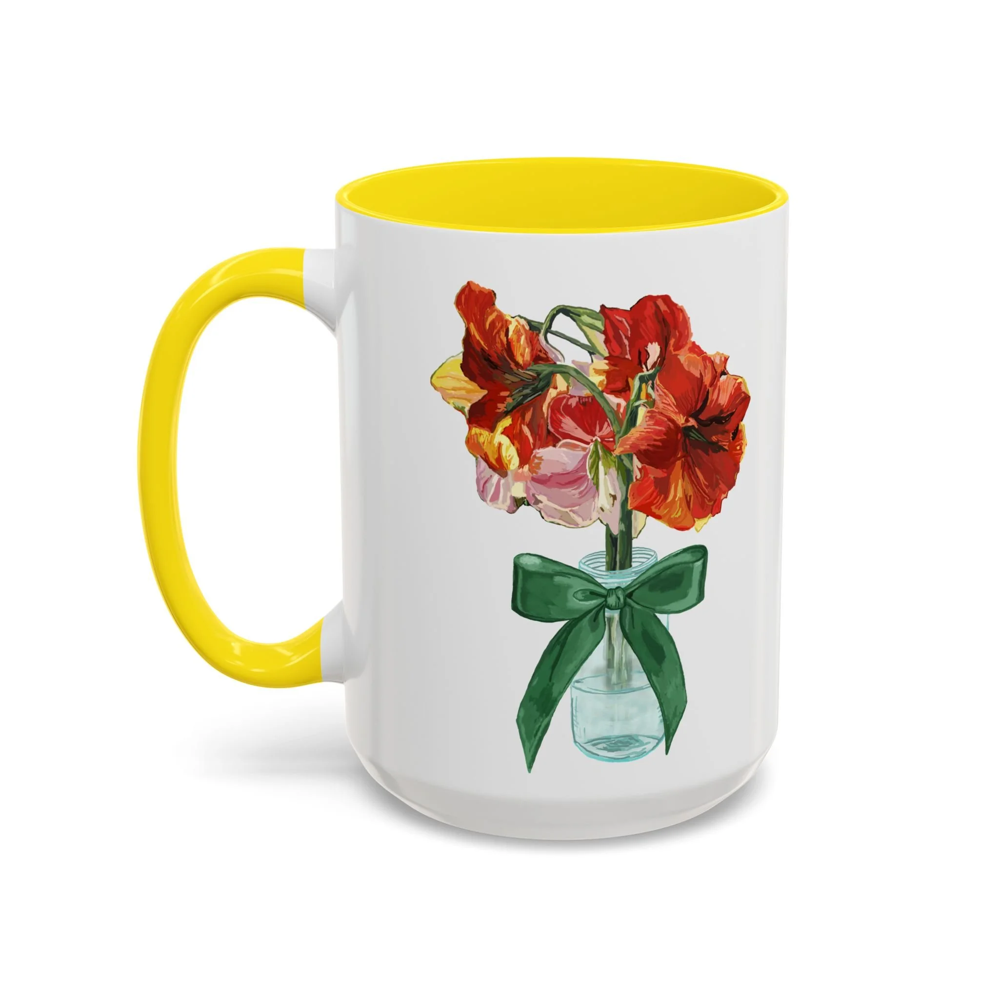 Amaryllis Bouquet Two Tone Ceramic Coffee Mugs 15oz Yellow — Floral