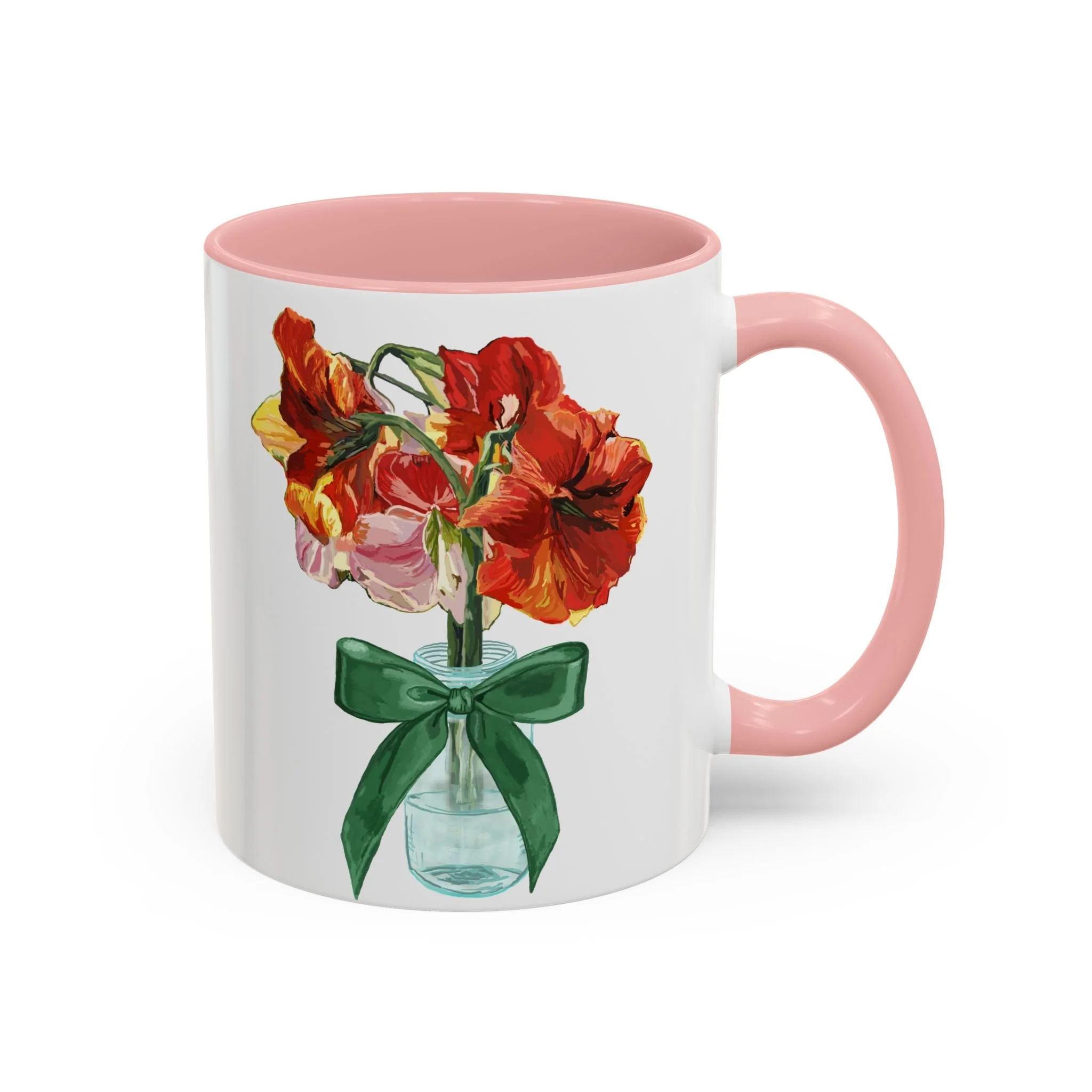 Amaryllis Bouquet Two Tone Ceramic Coffee Mugs 11oz Pink — Floral