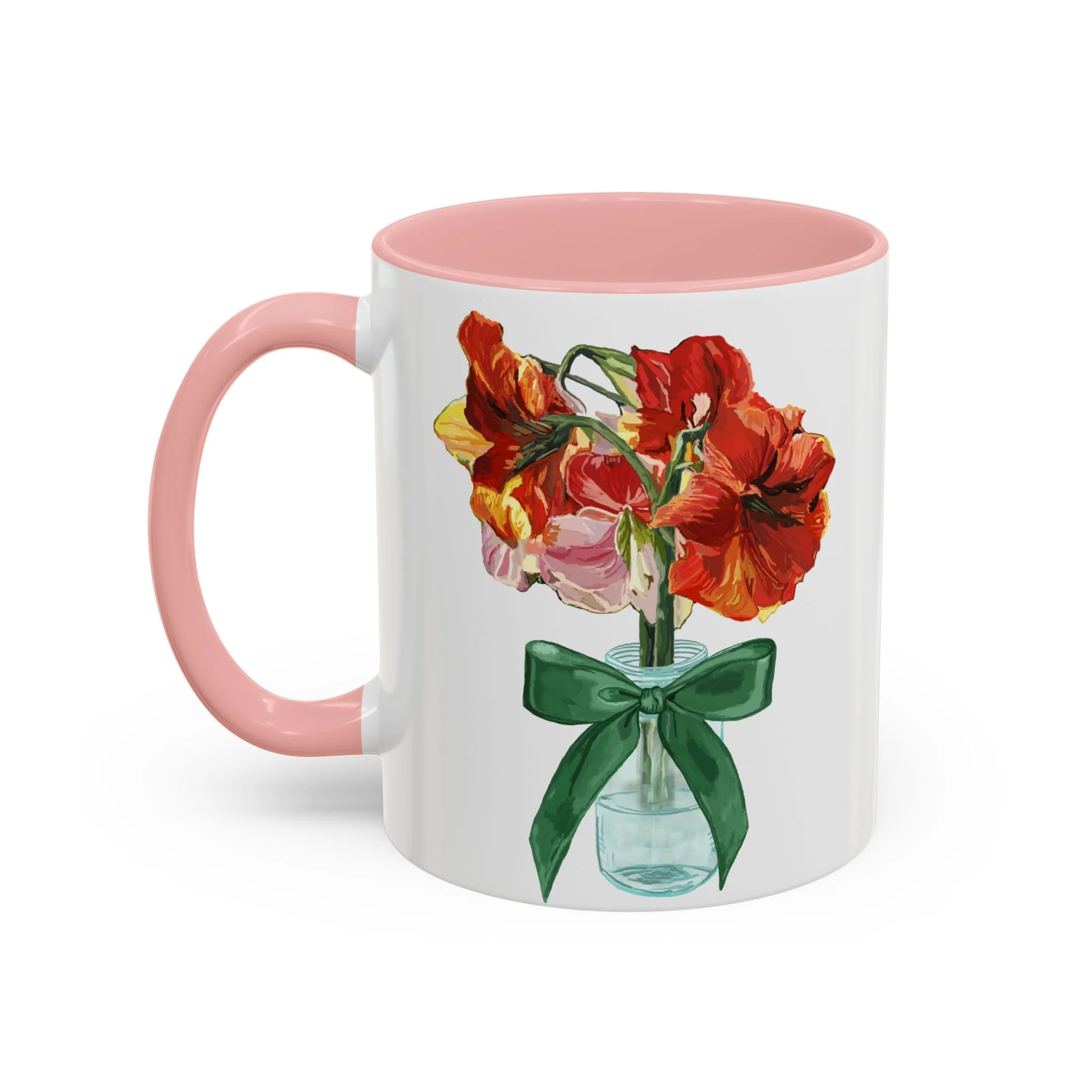 Amaryllis Bouquet Two Tone Ceramic Coffee Mugs 11oz Pink — Floral