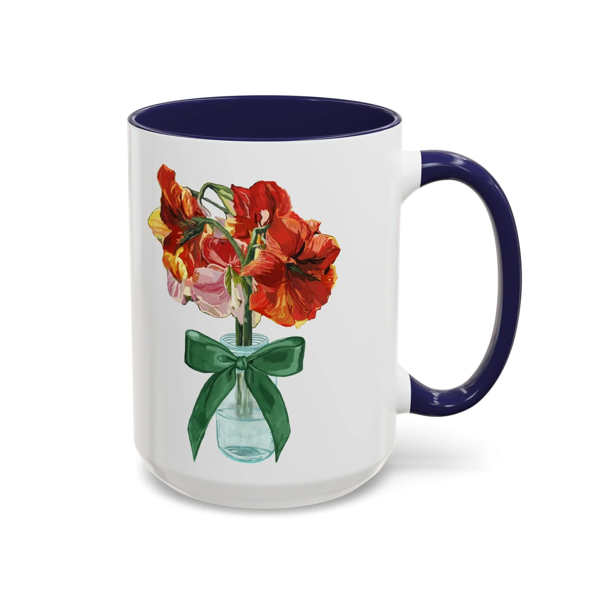 Amaryllis Bouquet Two Tone Ceramic Coffee Mugs 15oz Navy — Floral