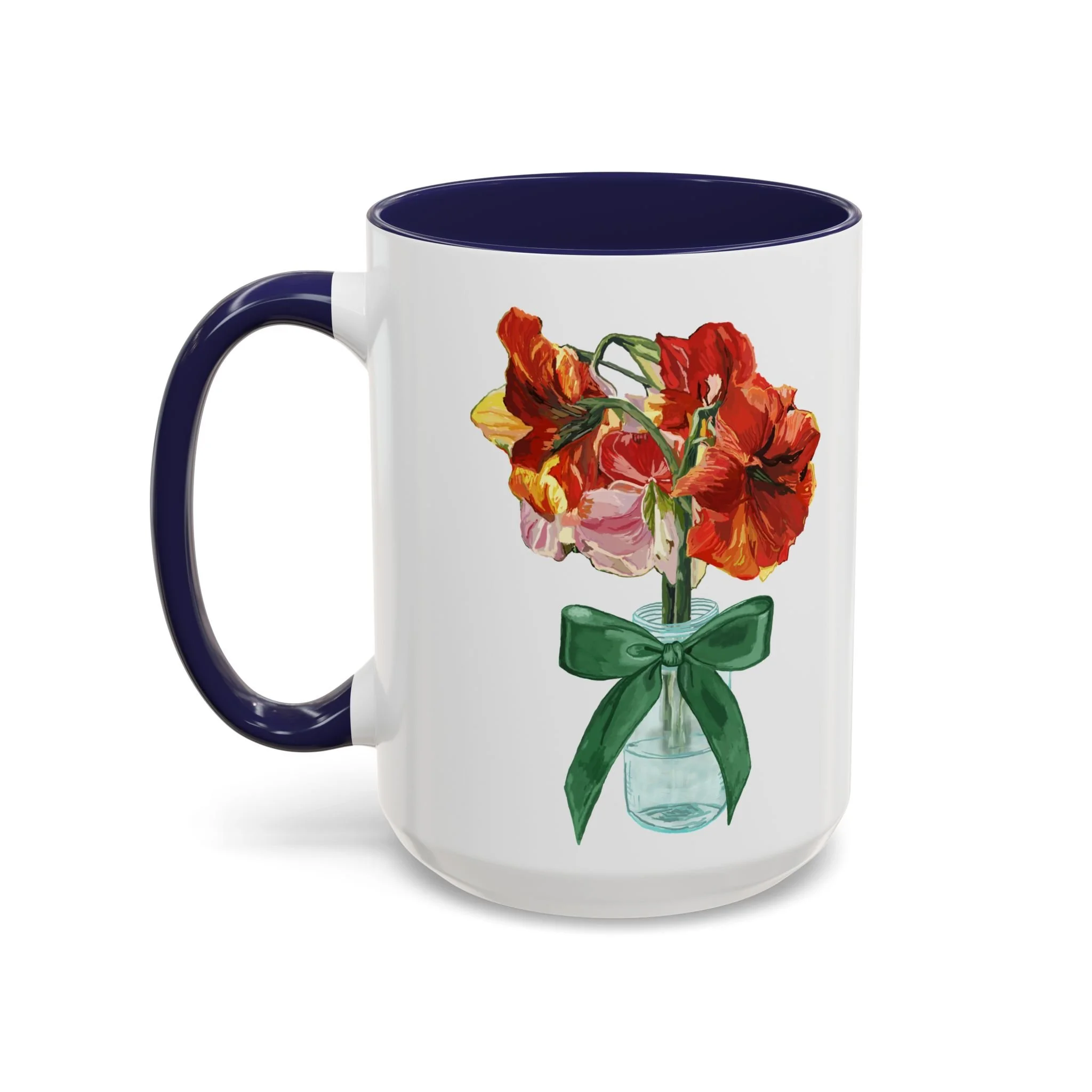 Amaryllis Bouquet Two Tone Ceramic Coffee Mugs 15oz Navy — Floral