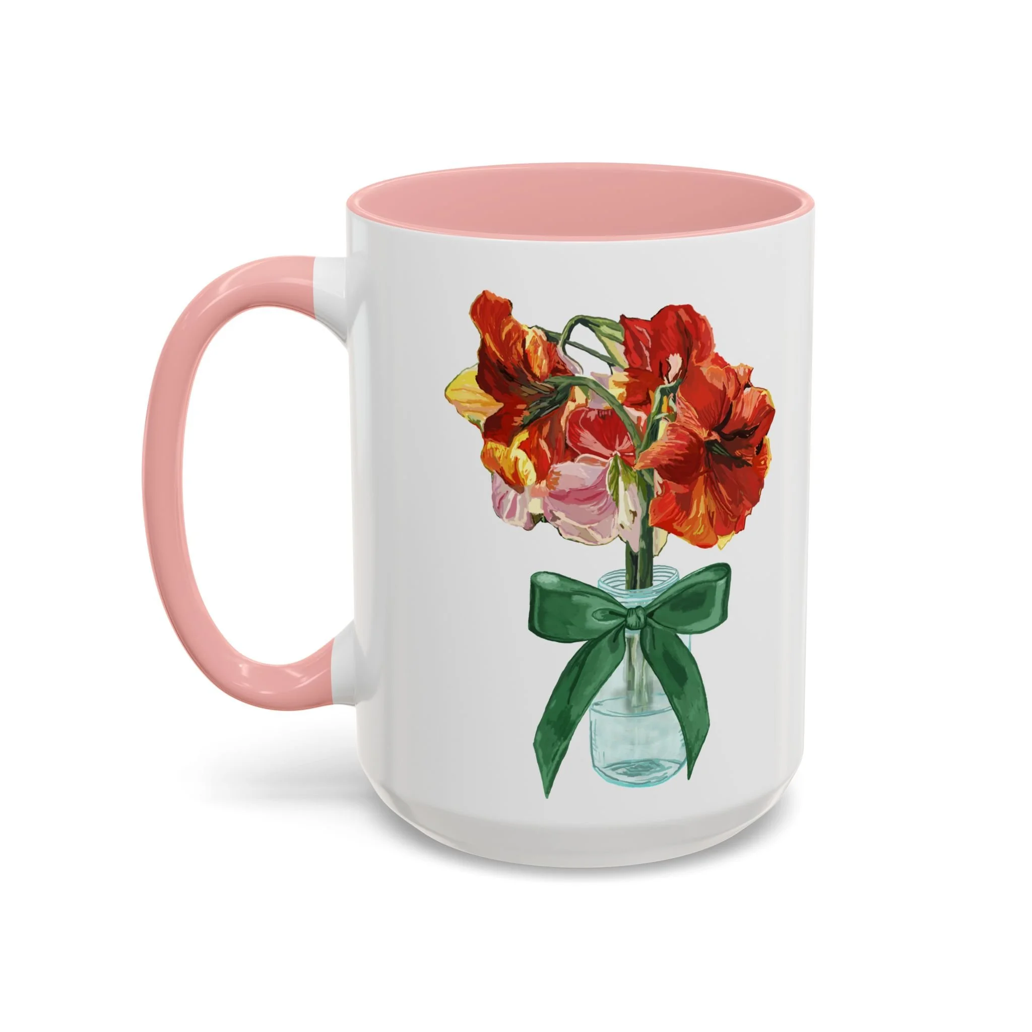 Amaryllis Bouquet Two Tone Ceramic Coffee Mugs 15oz Pink — Floral