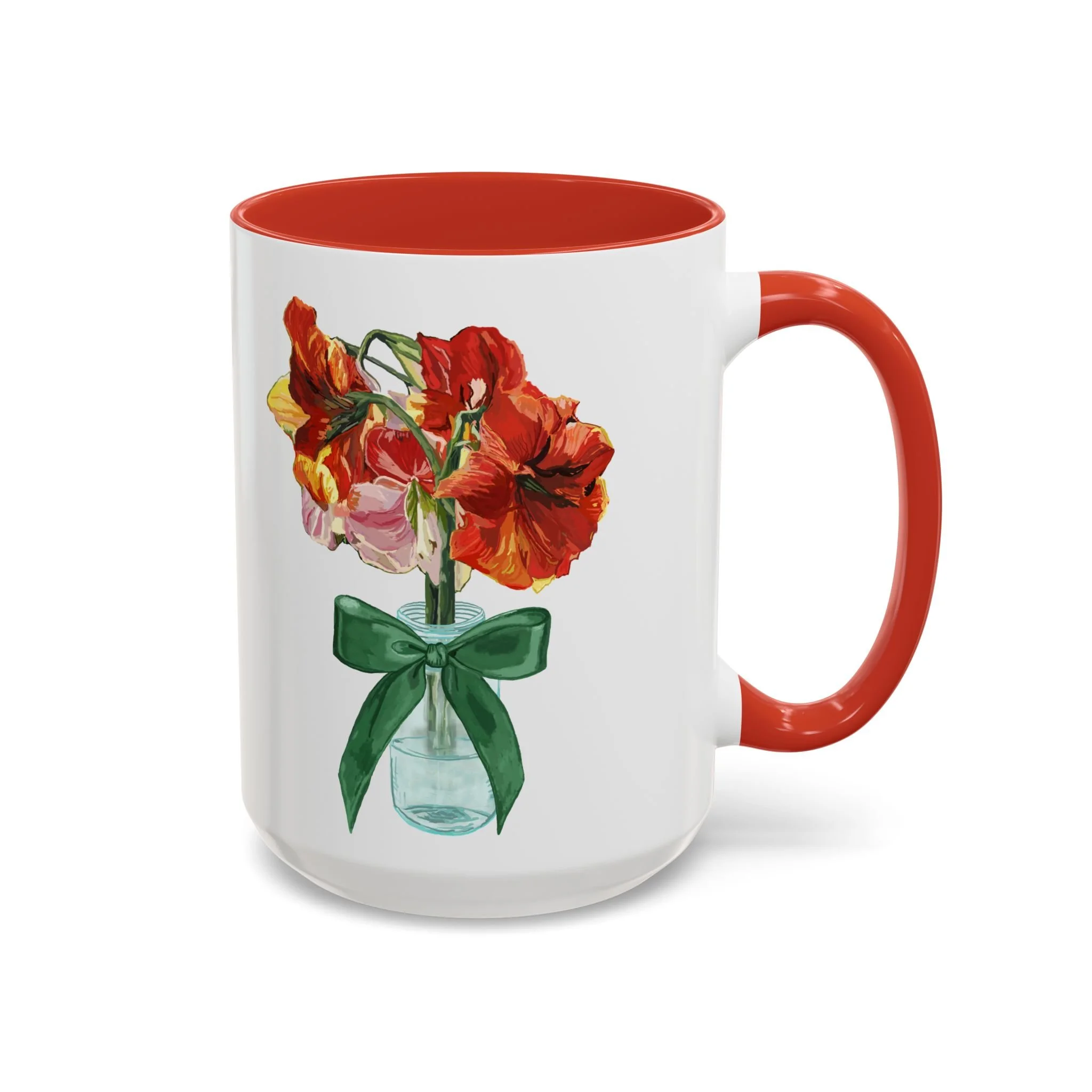 Amaryllis Bouquet Two Tone Ceramic Coffee Mugs 15oz Red — Floral