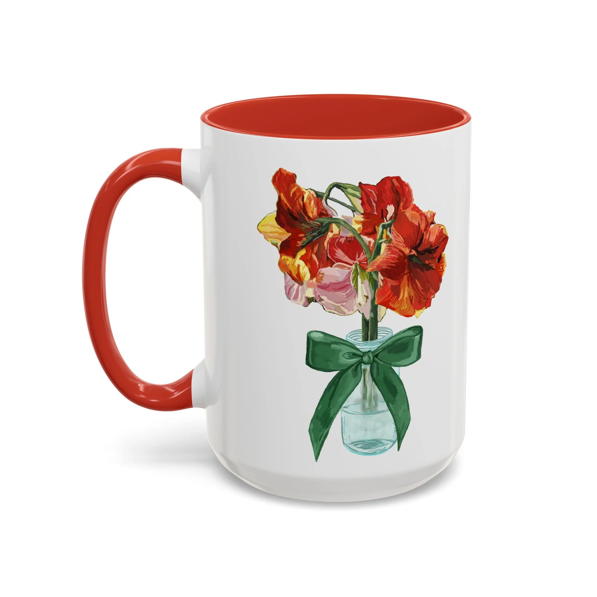 Amaryllis Bouquet Two Tone Ceramic Coffee Mugs 15oz Red — Floral