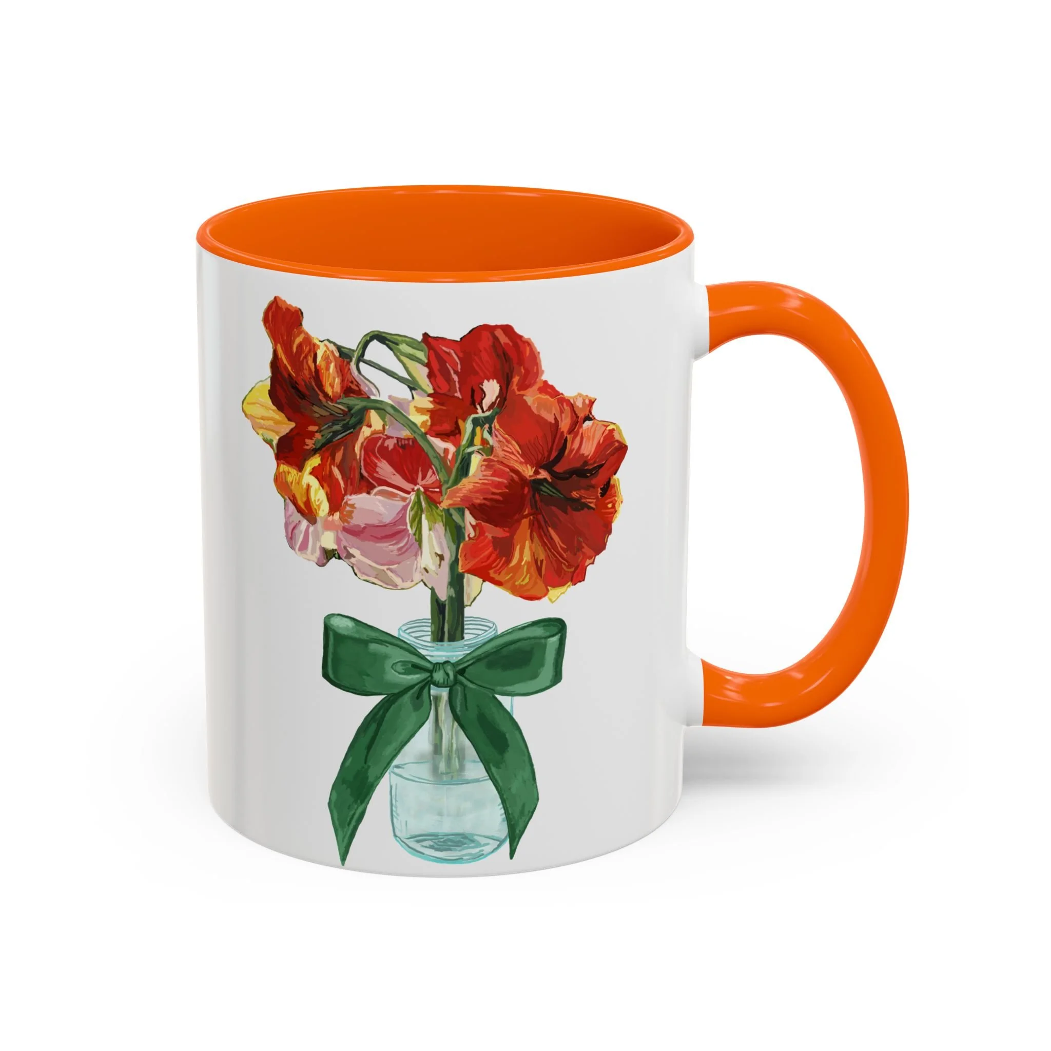 Amaryllis Bouquet Two Tone Ceramic Coffee Mugs 11oz Orange— Floral