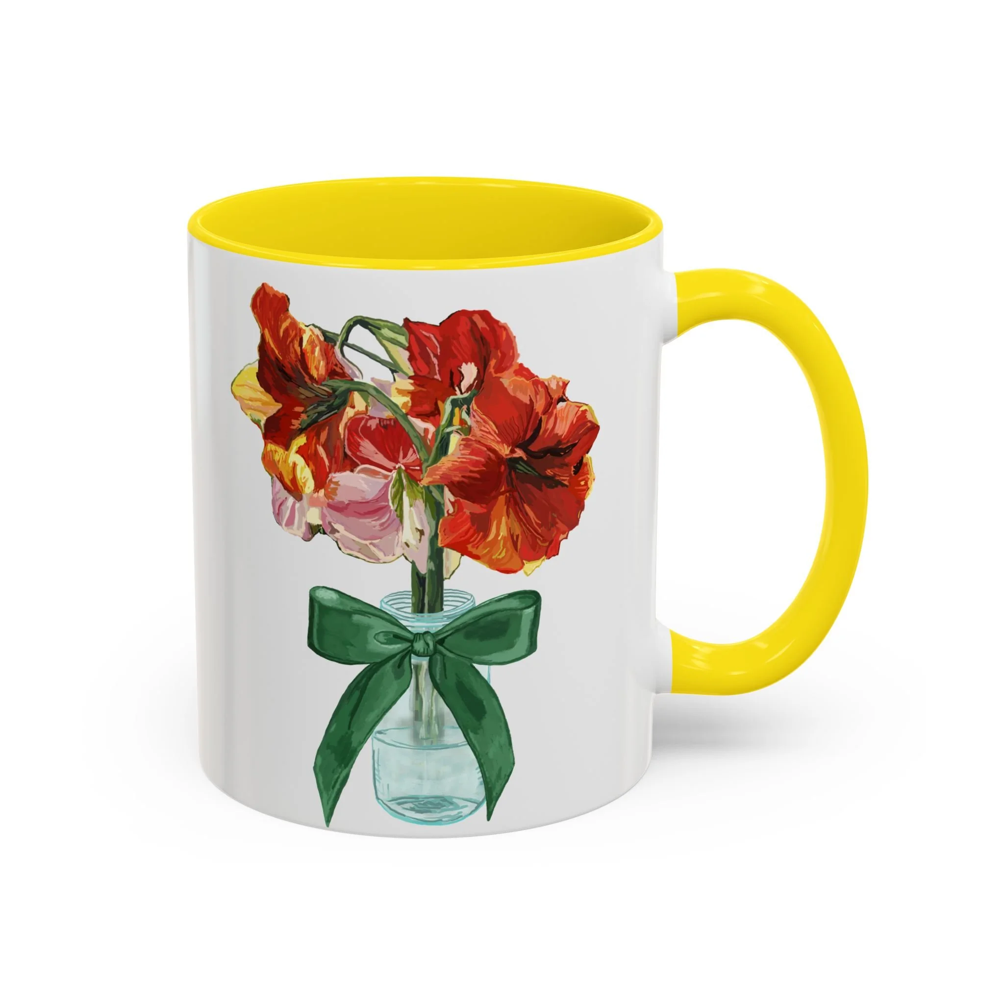 Amaryllis Bouquet Two Tone Ceramic Coffee Mugs 11oz Yellow— Floral