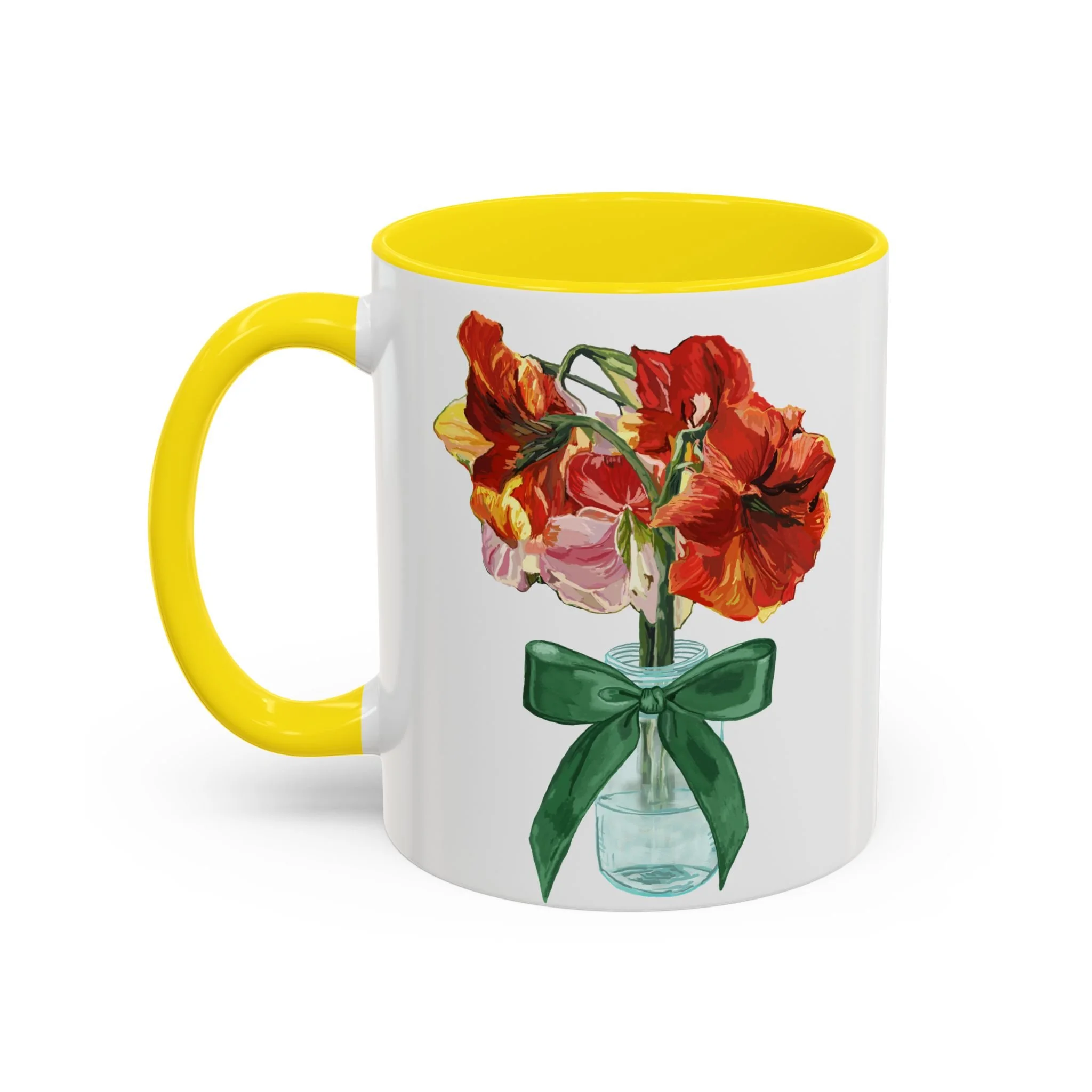 Amaryllis Bouquet Two Tone Ceramic Coffee Mugs 11oz Yellow— Floral