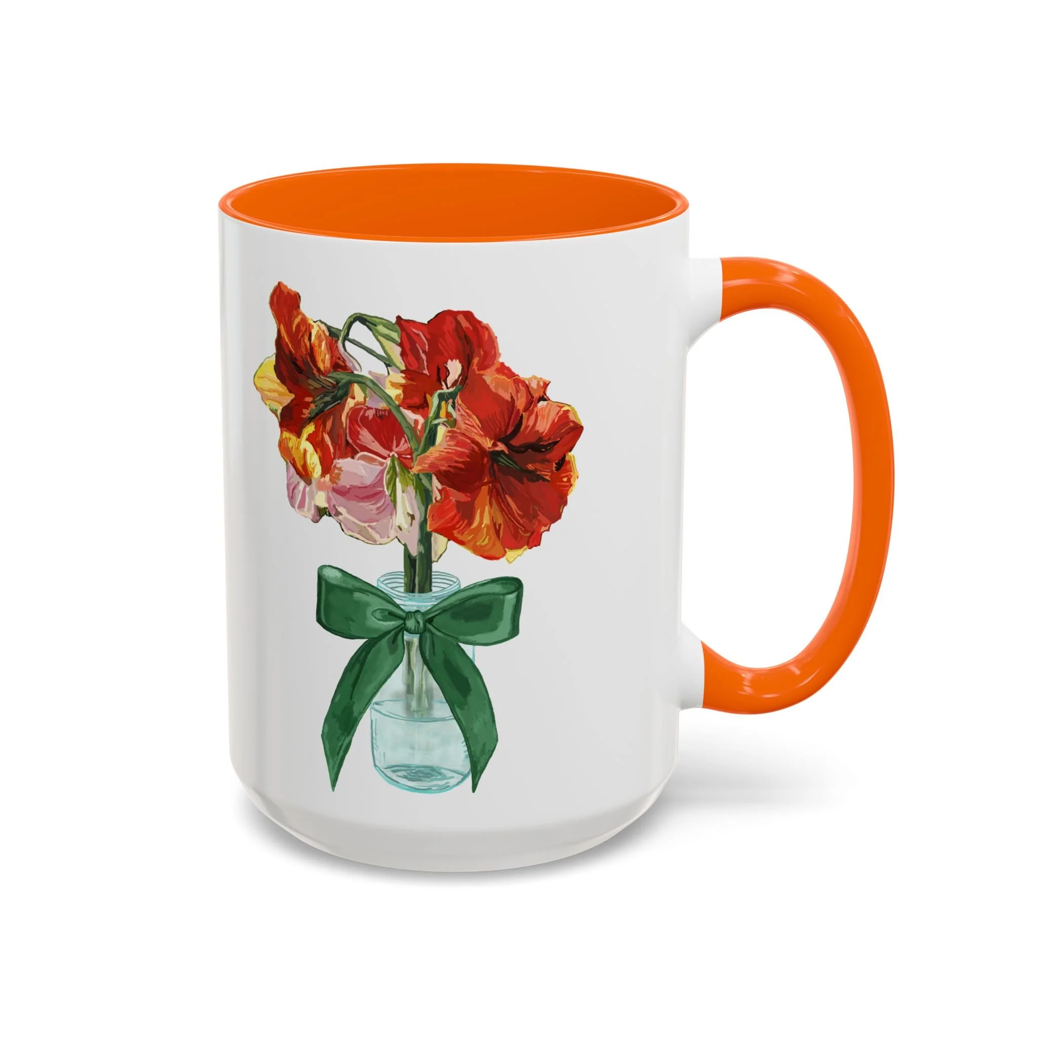 Amaryllis Bouquet Two Tone Ceramic Coffee Mugs 15oz Orange— Floral