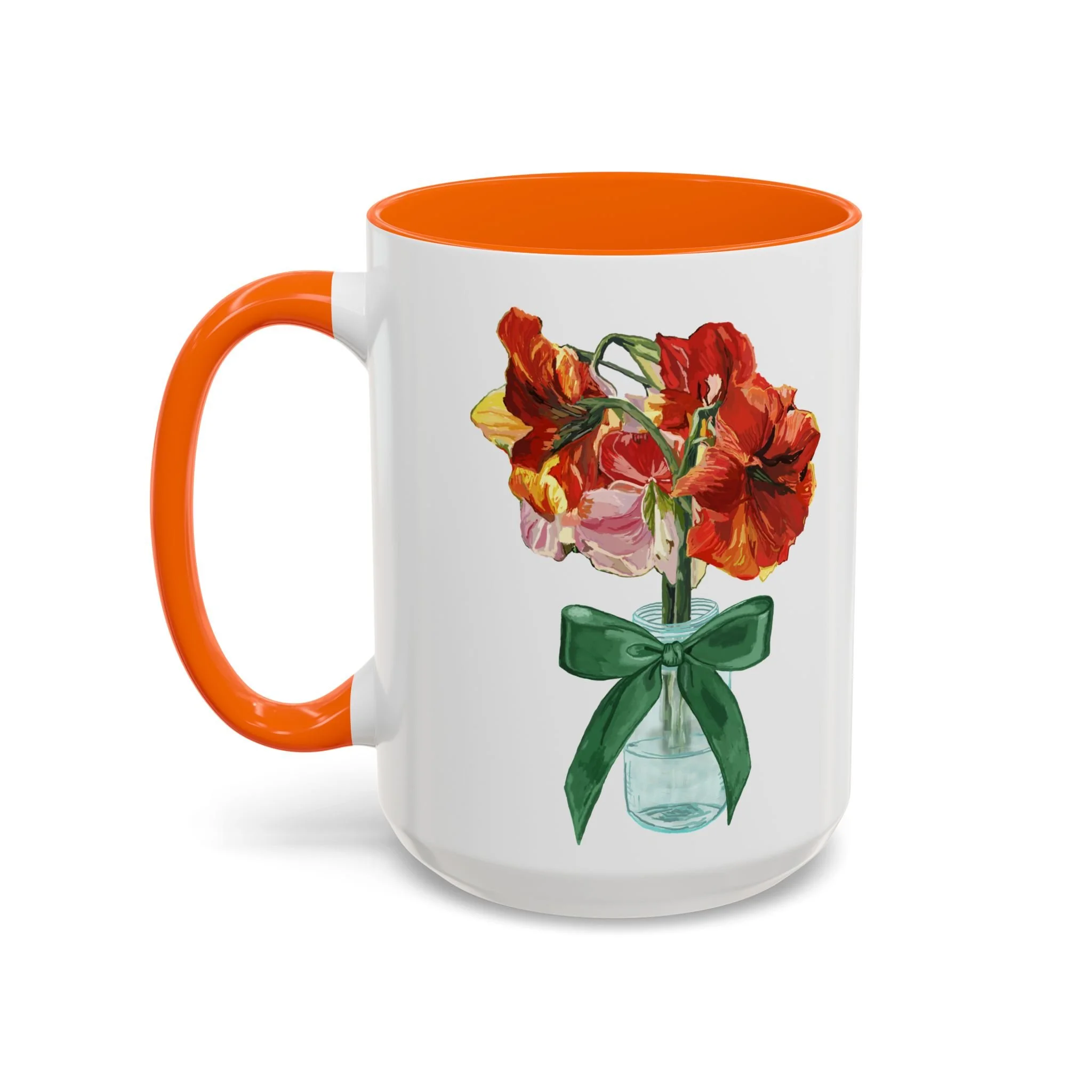 Amaryllis Bouquet Two Tone Ceramic Coffee Mugs 15oz Orange— Floral