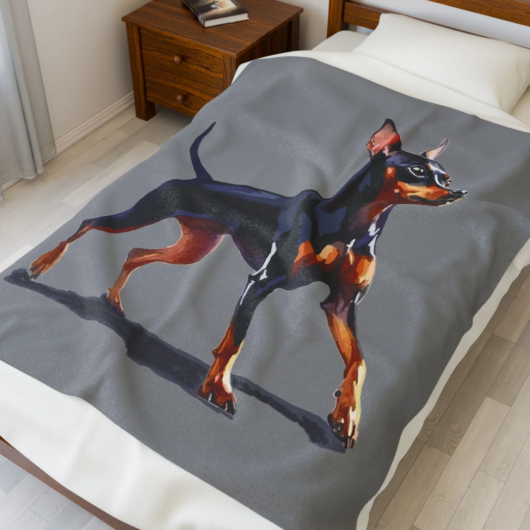 Miniature Pinscher Velveteen Plush Blanket — Soft Dog Portrait Throw for Pet Lovers
