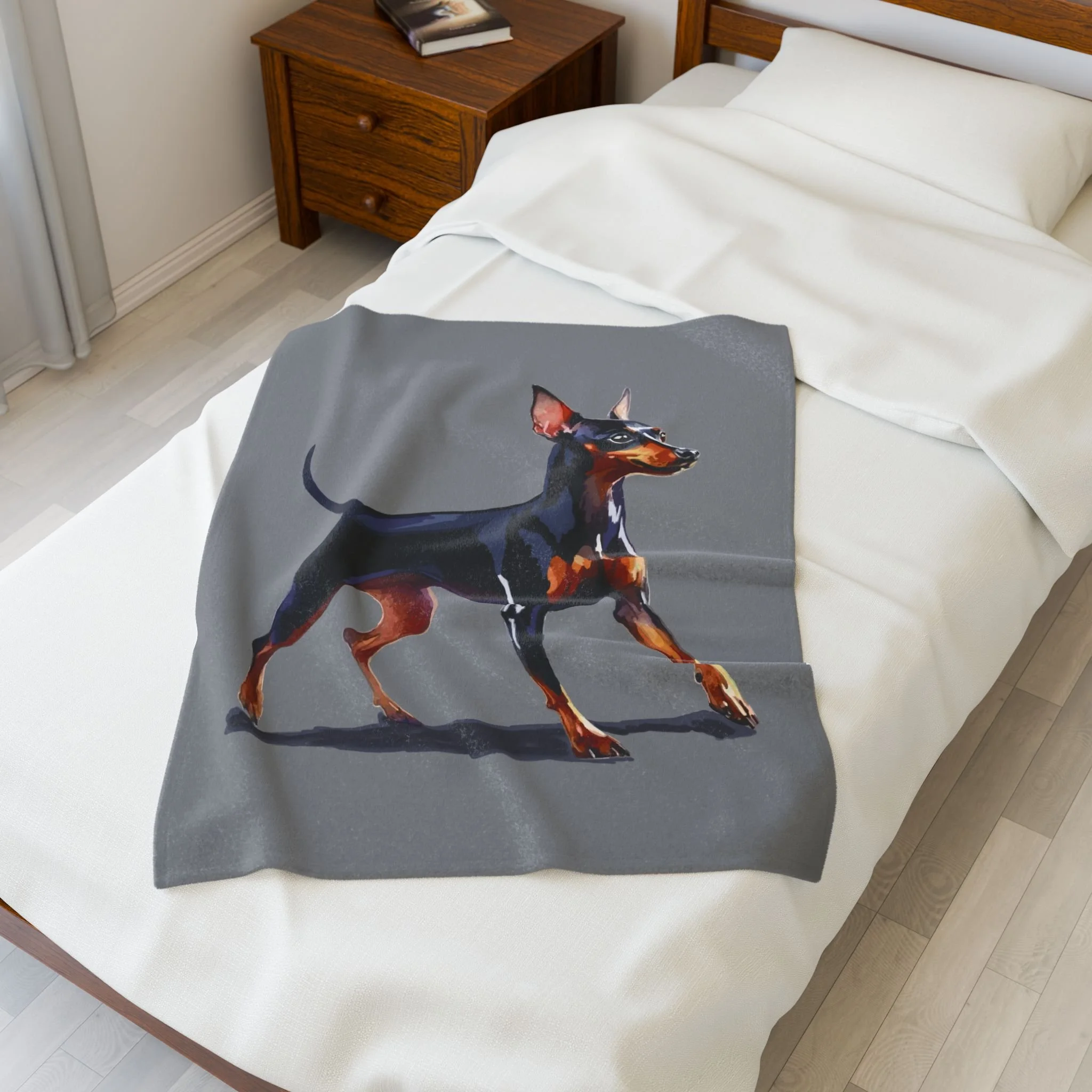 Miniature Pinscher Velveteen Plush Blanket — Soft Dog Portrait Throw for Pet Lovers