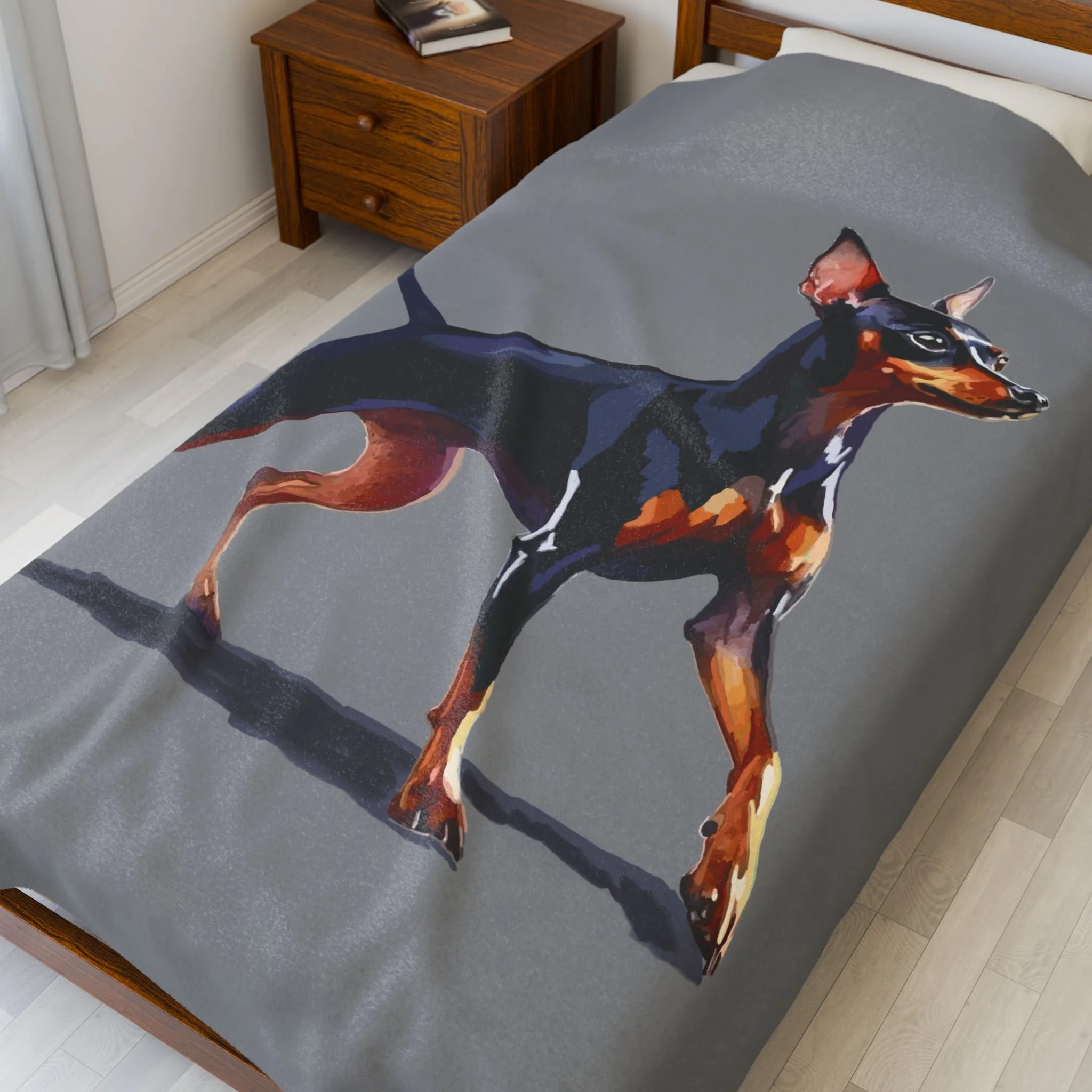 Miniature Pinscher Velveteen Plush Blanket — Soft Dog Portrait Throw for Pet Lovers