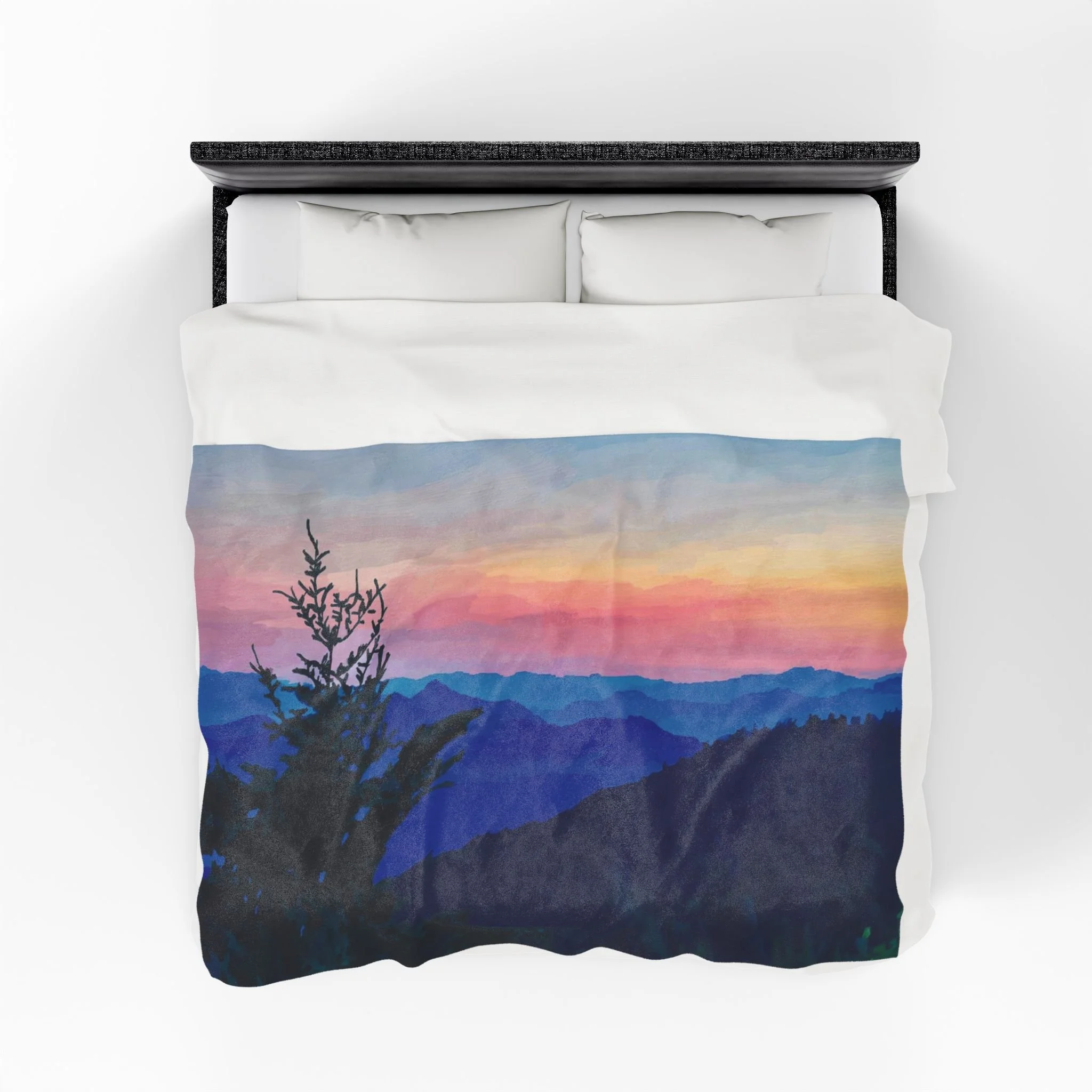 Asheville, NC Sunset Mountain Velveteen Plush Blankets