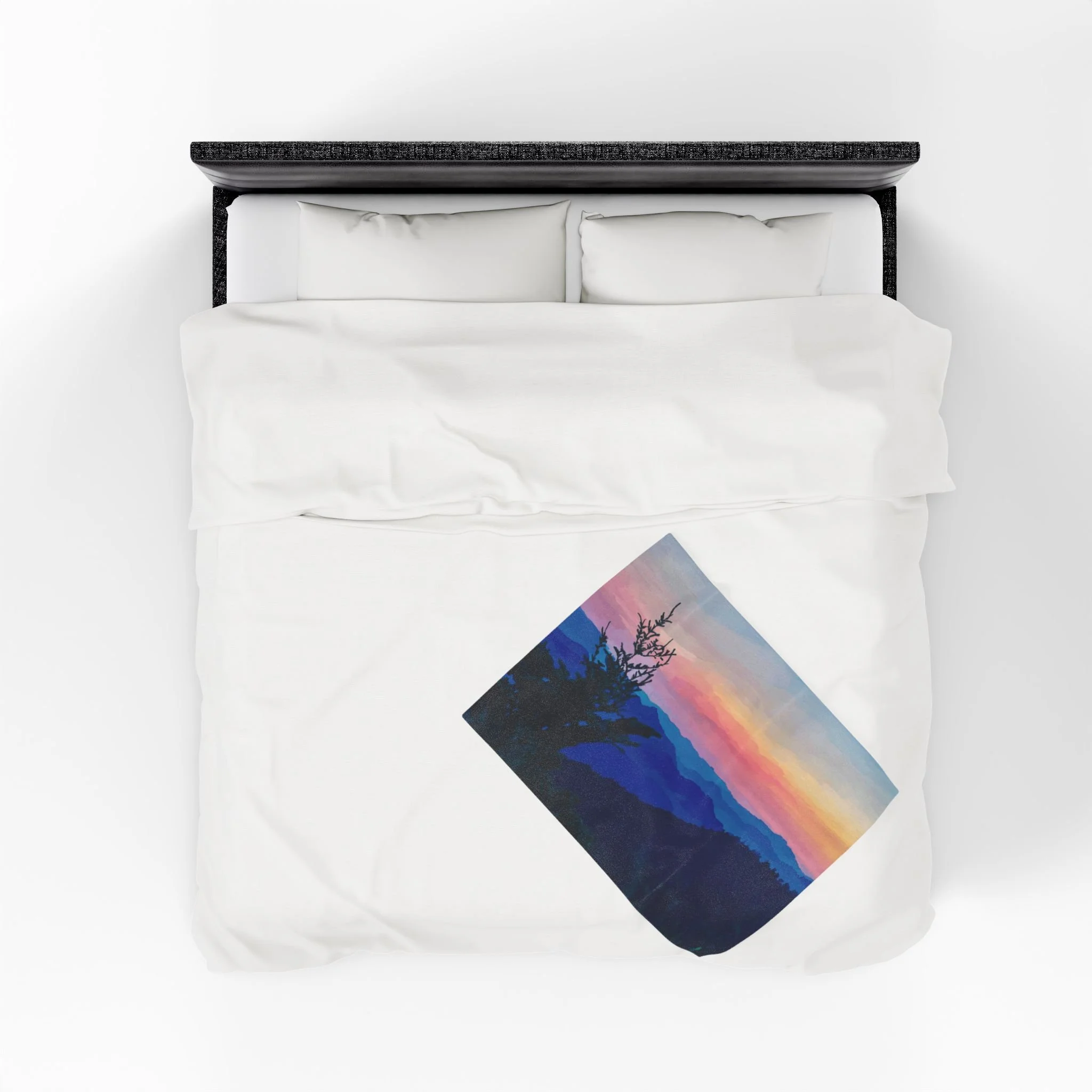 Small Asheville, NC Sunset Mountain Velveteen Plush Blankets