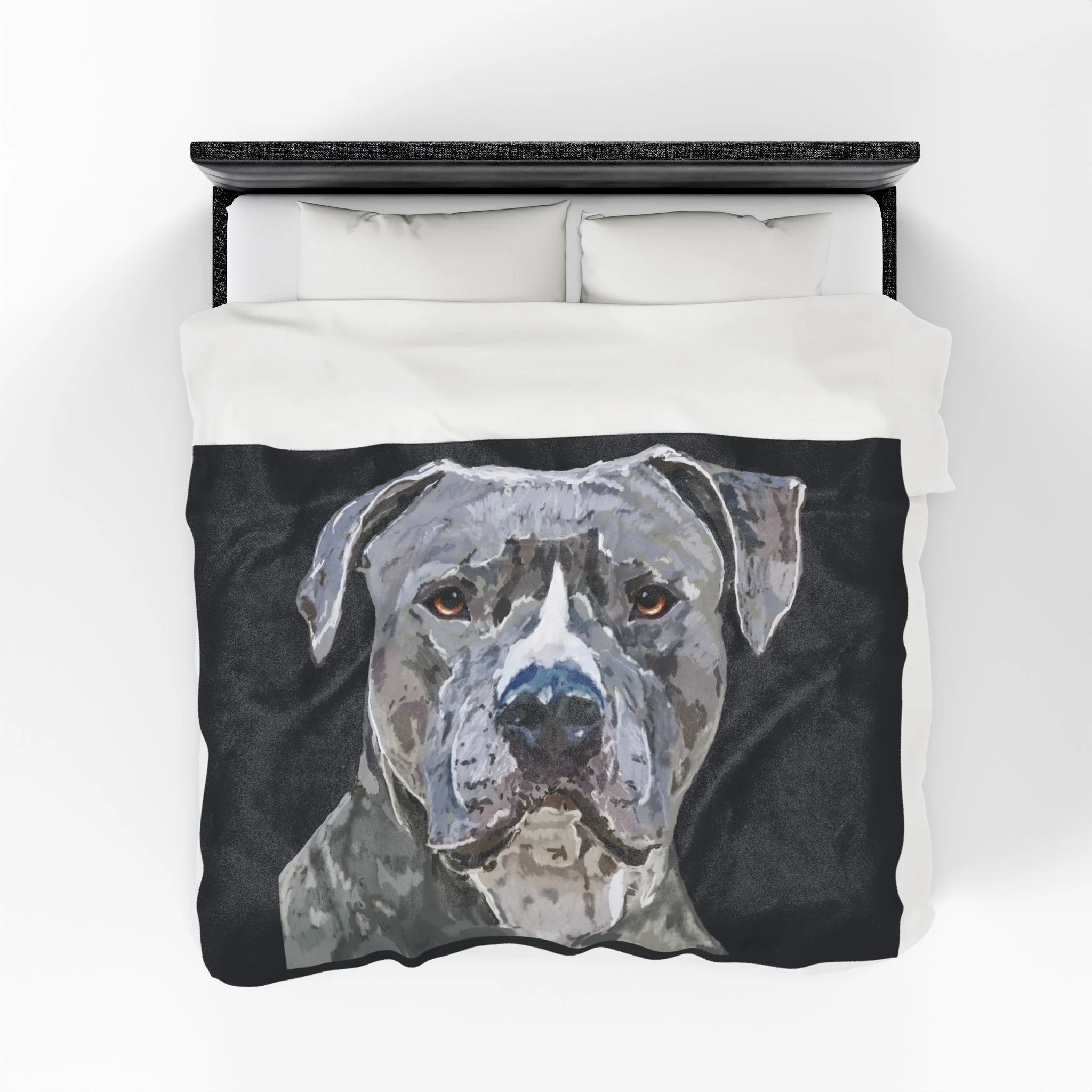 Pit Bull Watercolor Portrait Velveteen Plush Blanket