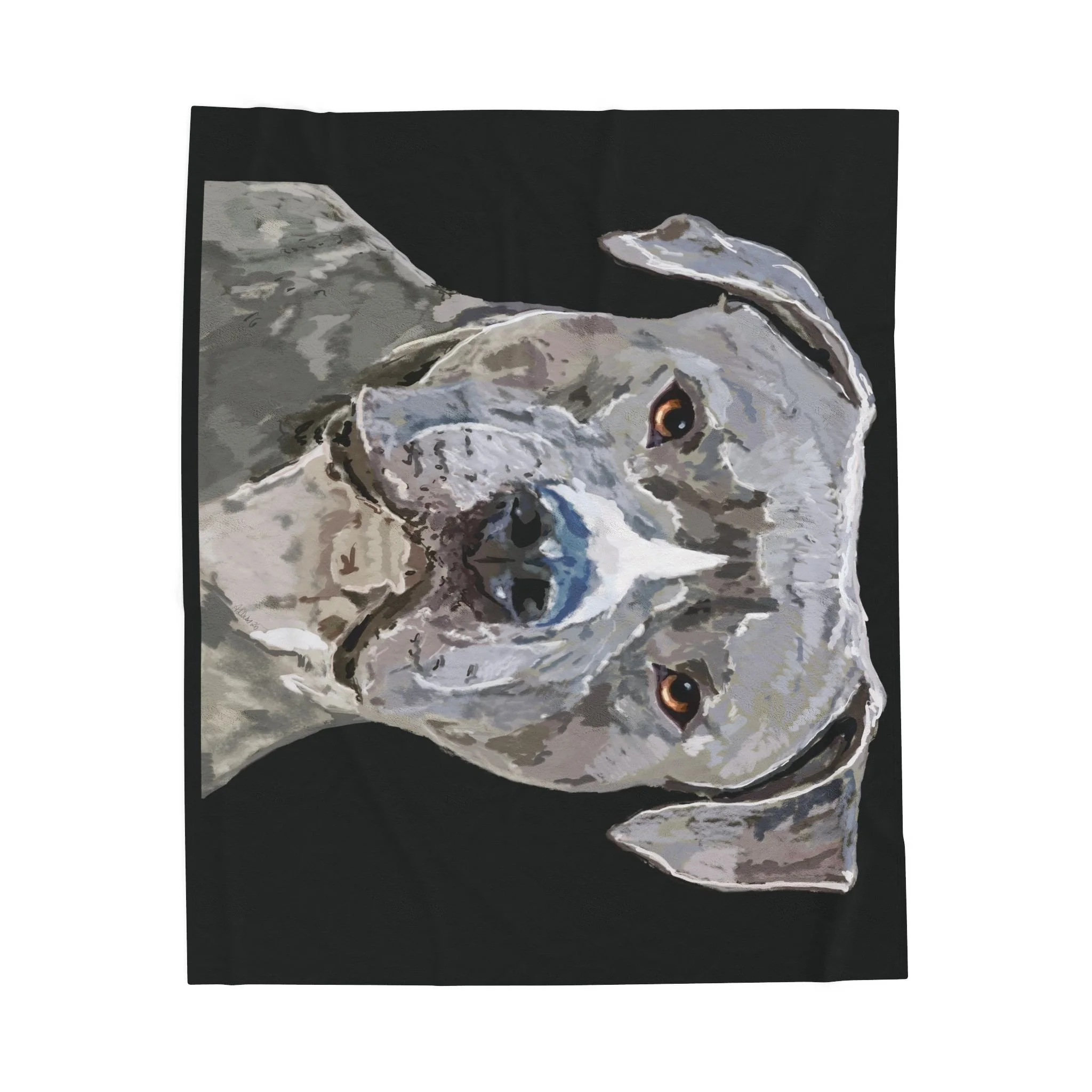 Pit Bull Watercolor Portrait Velveteen Plush Blanket