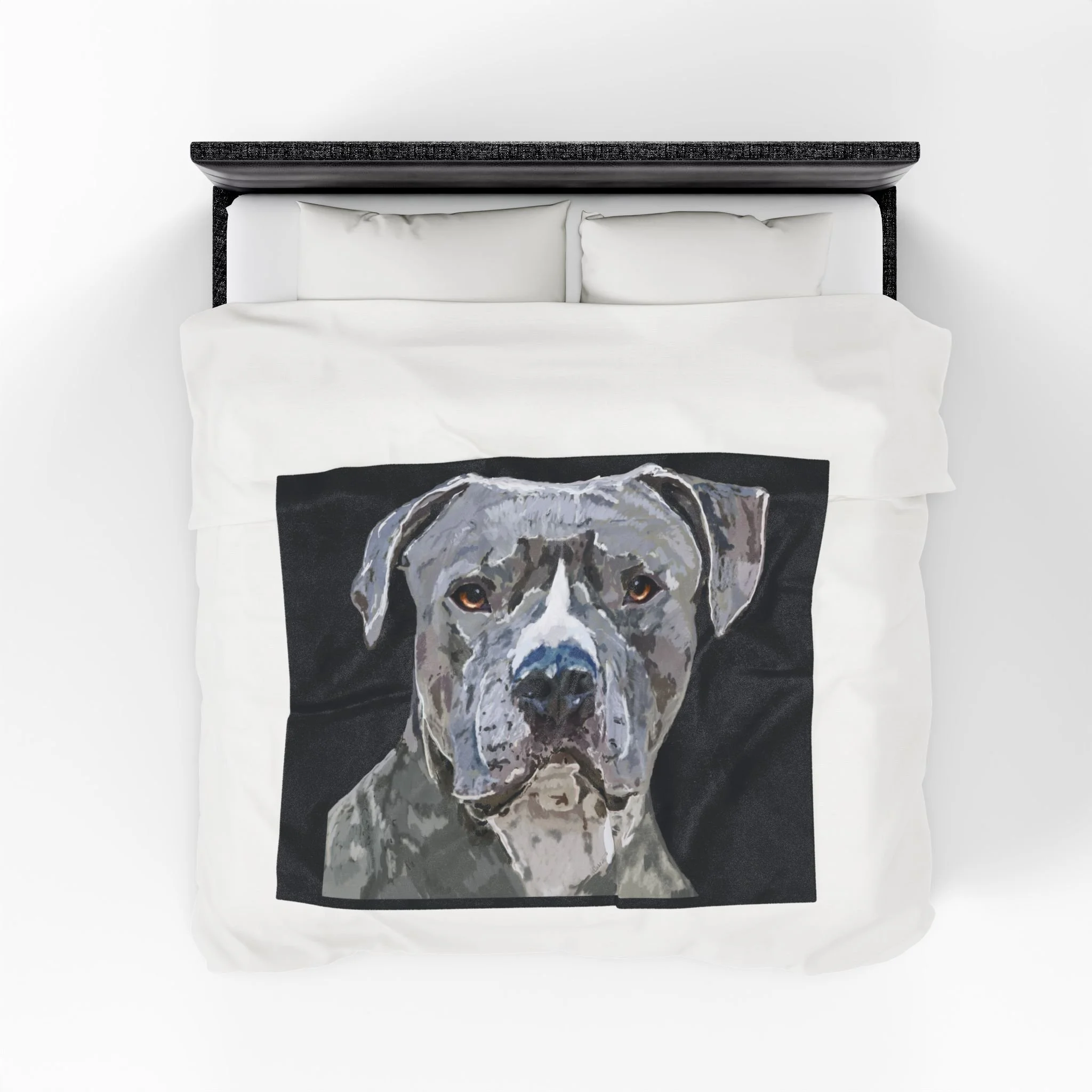 Pit Bull Watercolor Portrait Velveteen Plush Blanket