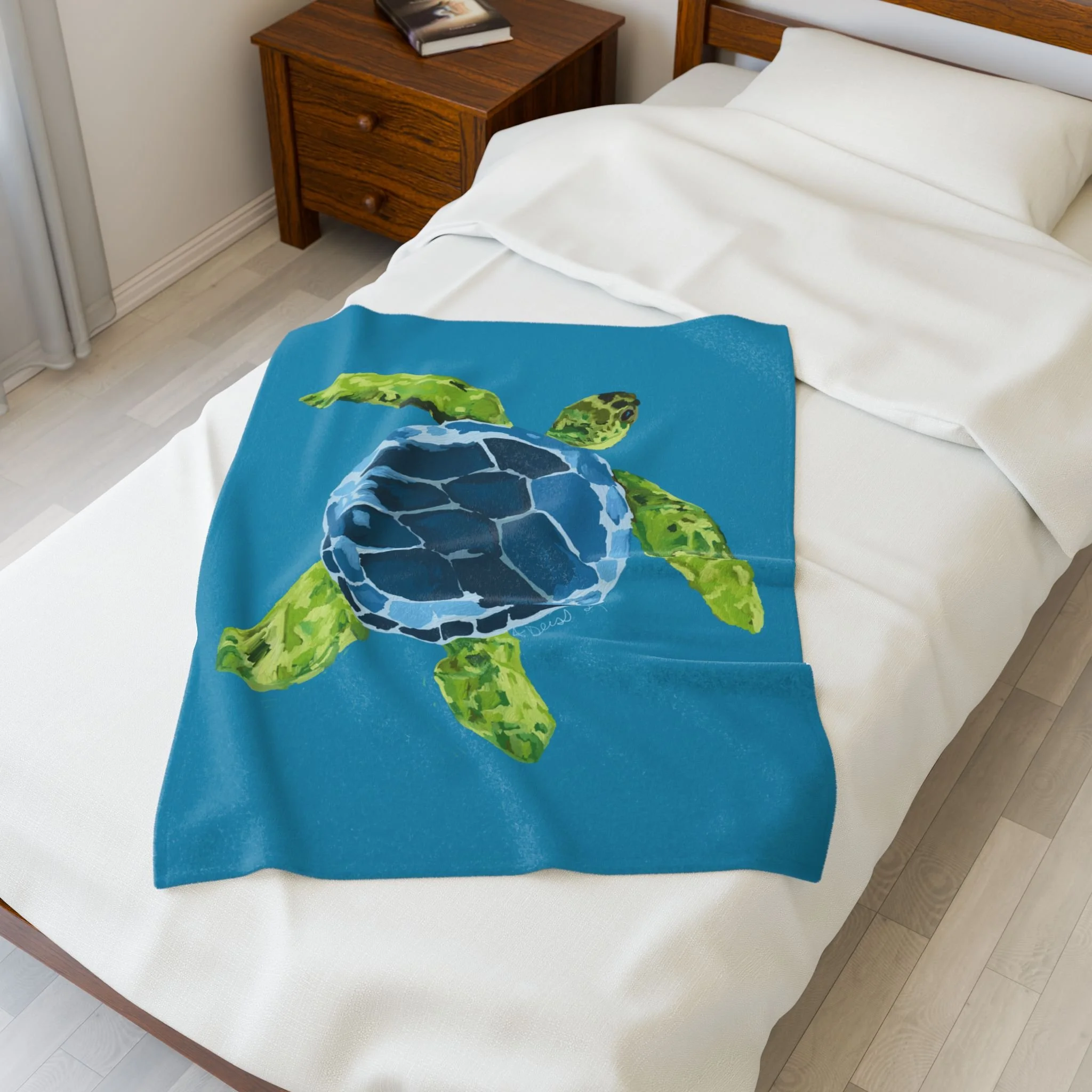 Sea Turtle Velveteen Plush Blanket — Soft Coastal Throw for Beach Lovers