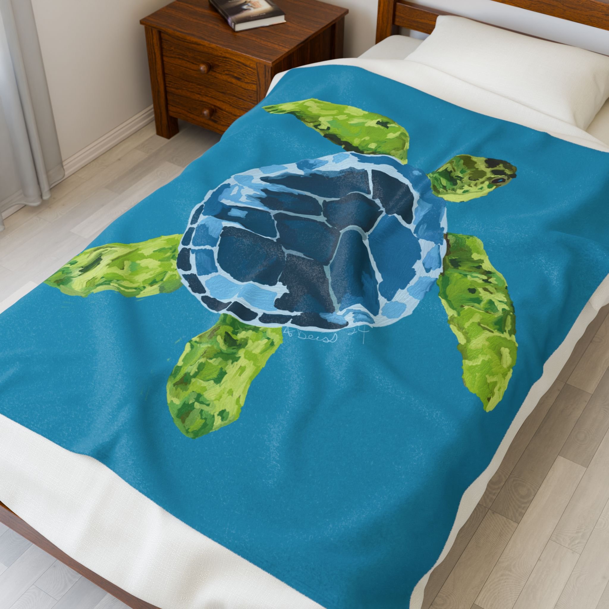 Medium Sea Turtle Velveteen Plush Blanket — Soft Coastal Throw for Beach Lovers 50" x 60"