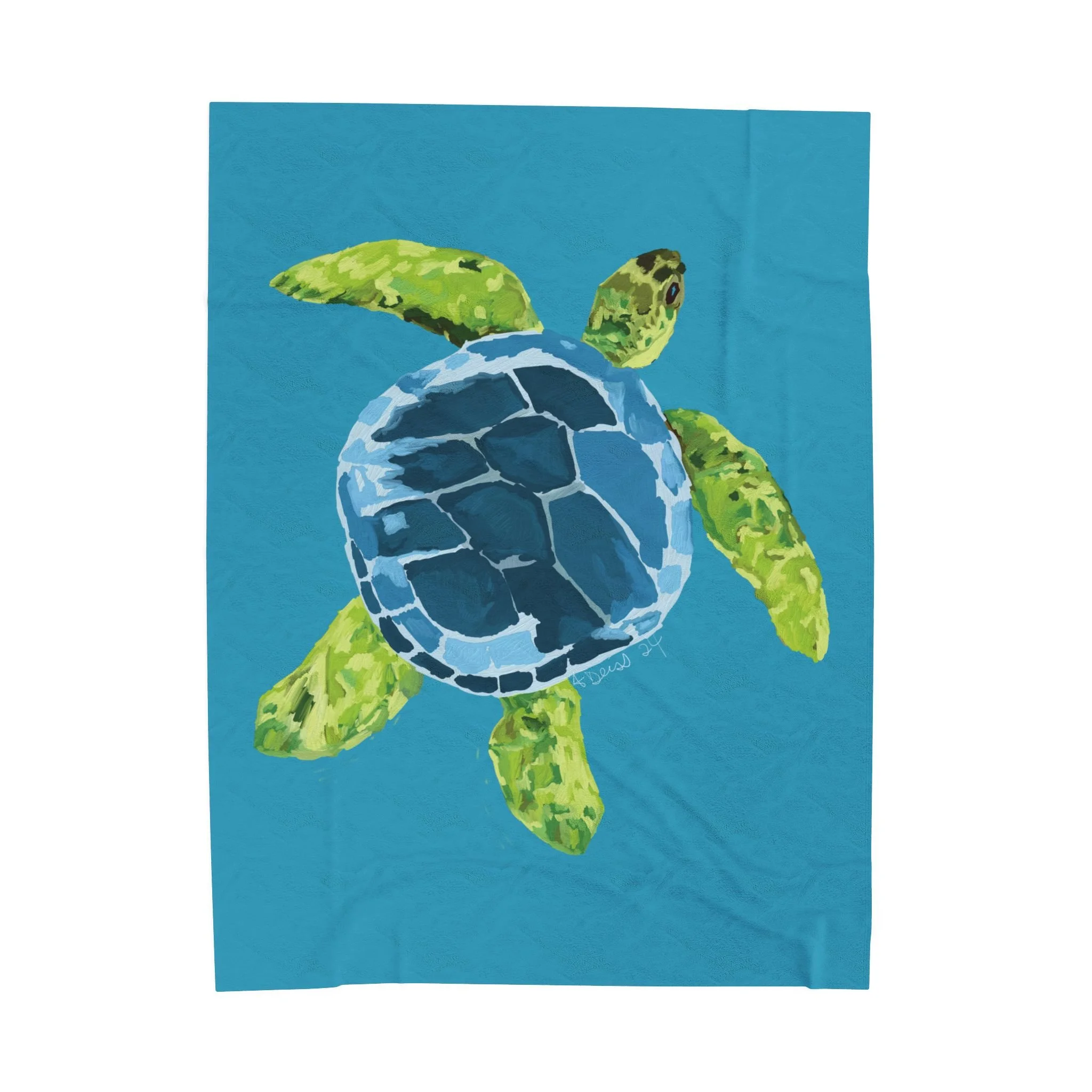 Large Sea Turtle Velveteen Plush Blanket — Soft Coastal Throw for Beach Lovers 60" x 80"