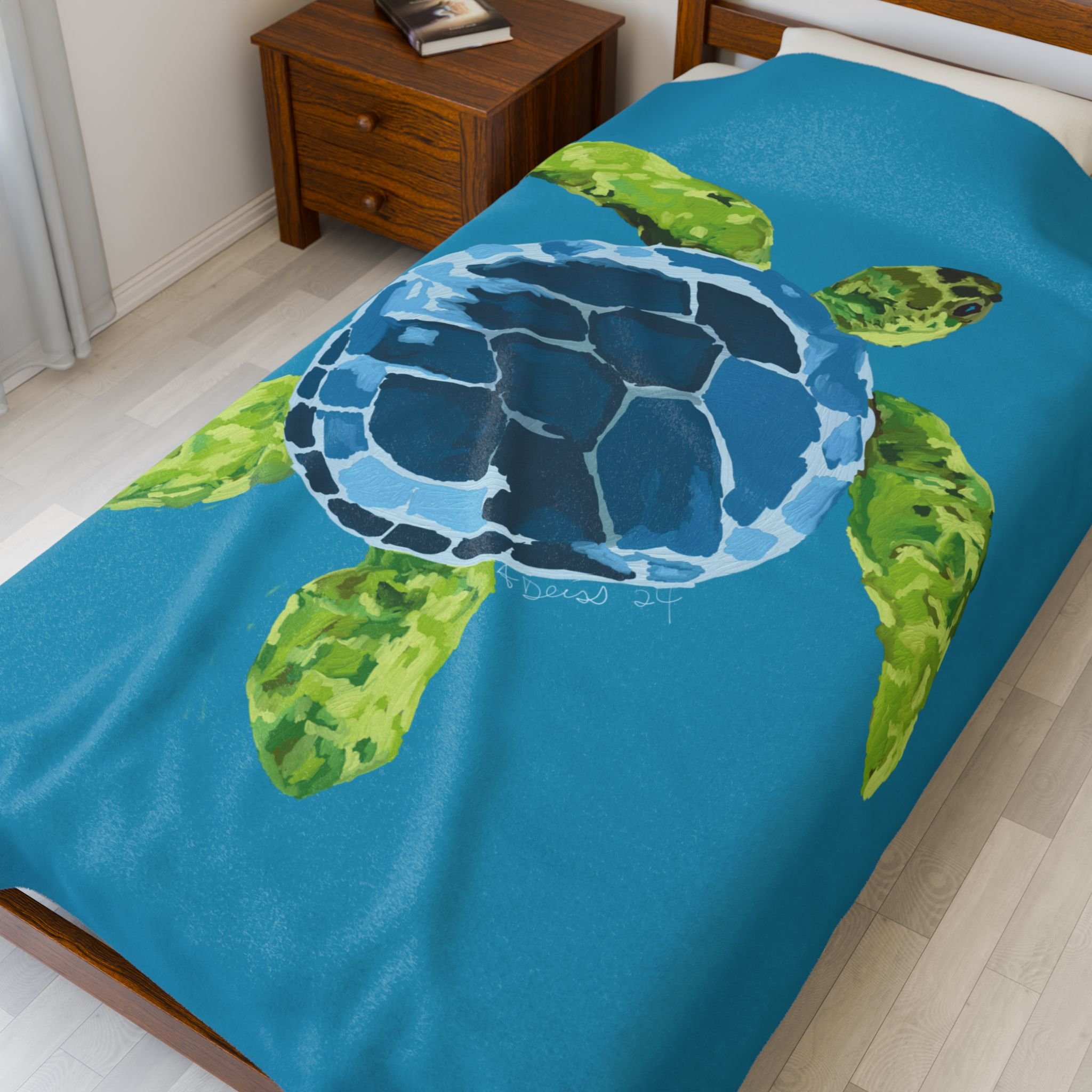 Sea Turtle Velveteen Plush Blanket — Soft Coastal Throw for Beach Lovers Large 60" x 80"