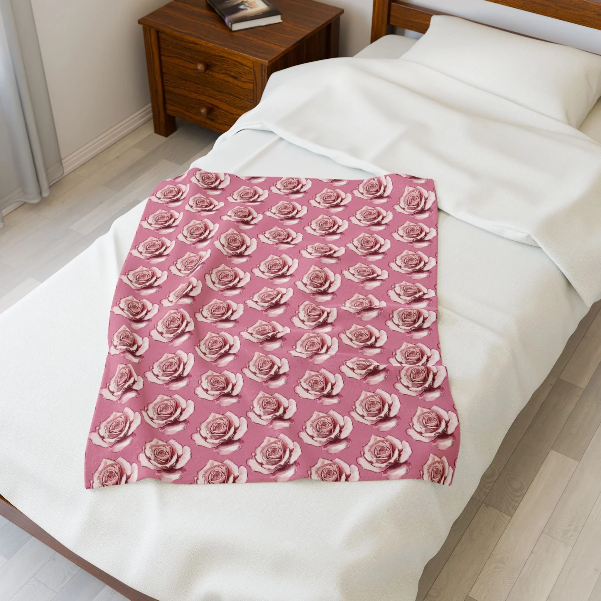 Pink Rose Pattern Velveteen Plush Blanket