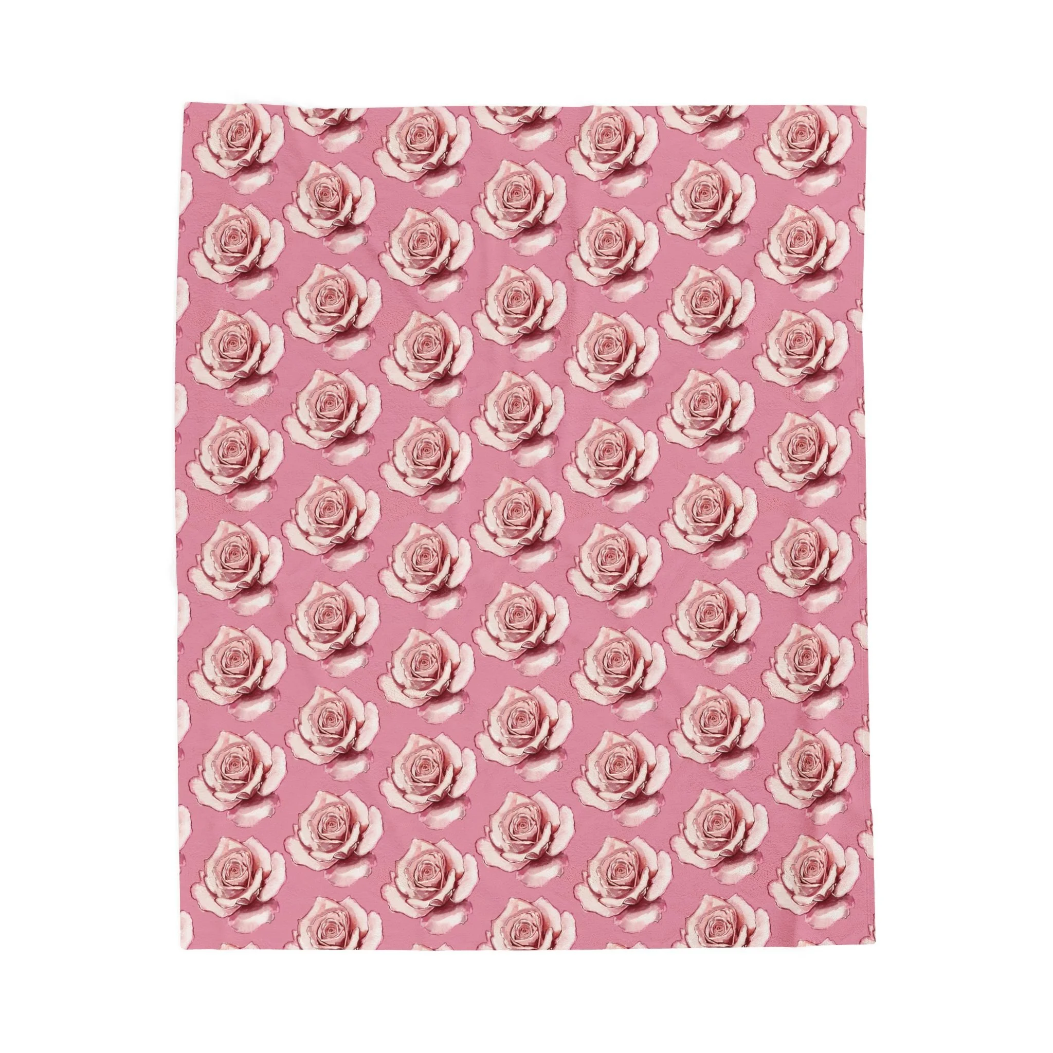 Pink Rose Pattern Velveteen Plush Blanket — Soft Floral Throw for Cozy Home, Mother's Day Gift