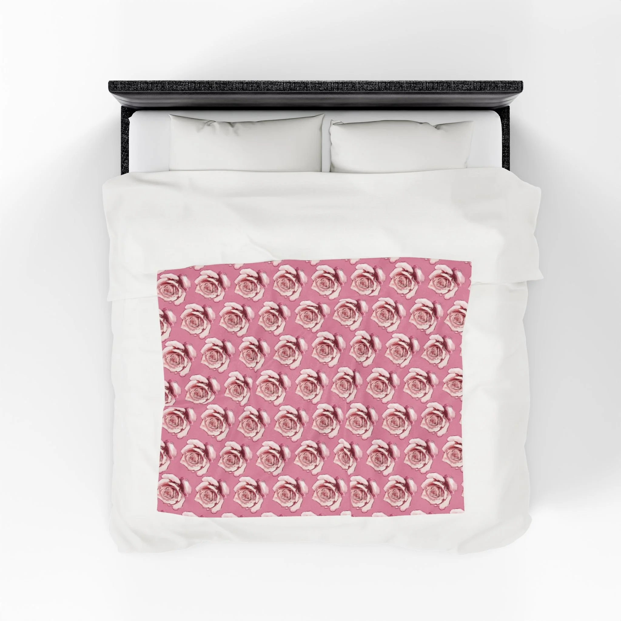 Medium Pink Rose Pattern Velveteen Plush Blanket
