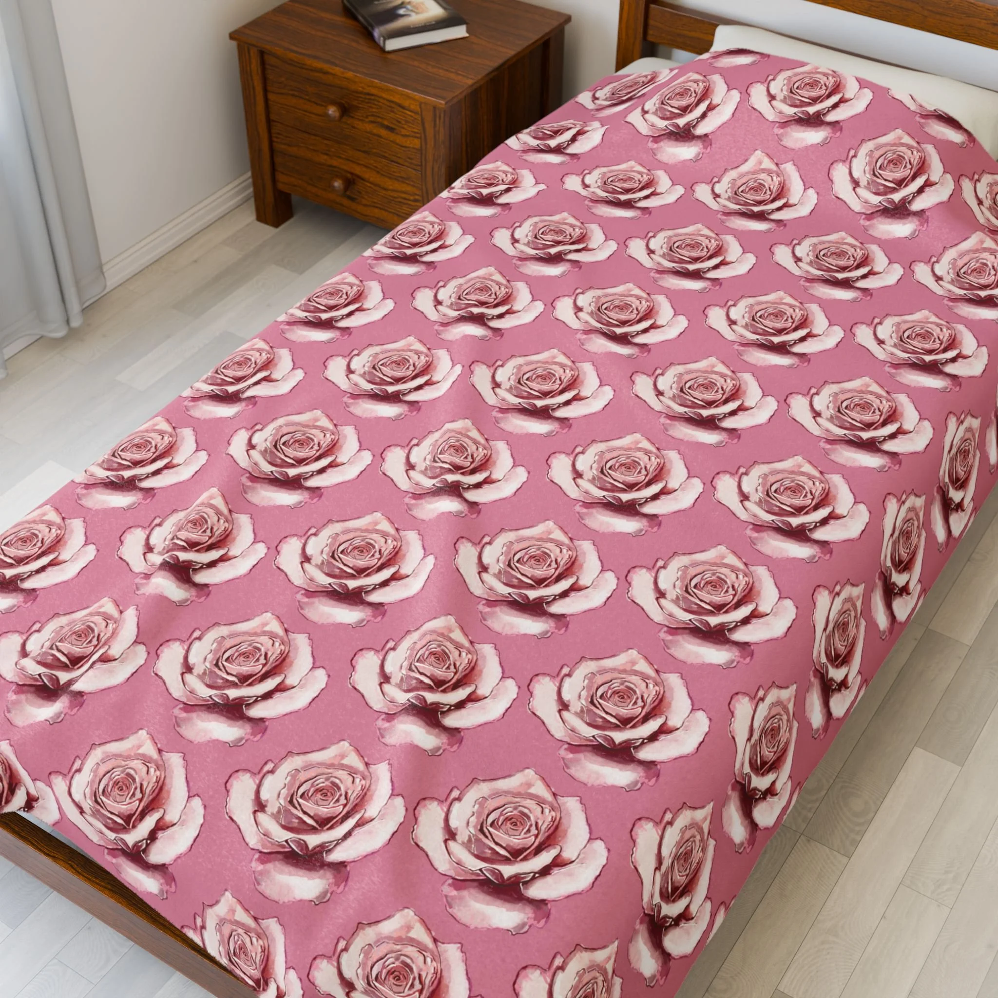 Pink Rose Pattern Velveteen Plush Blanket 60" x 80"