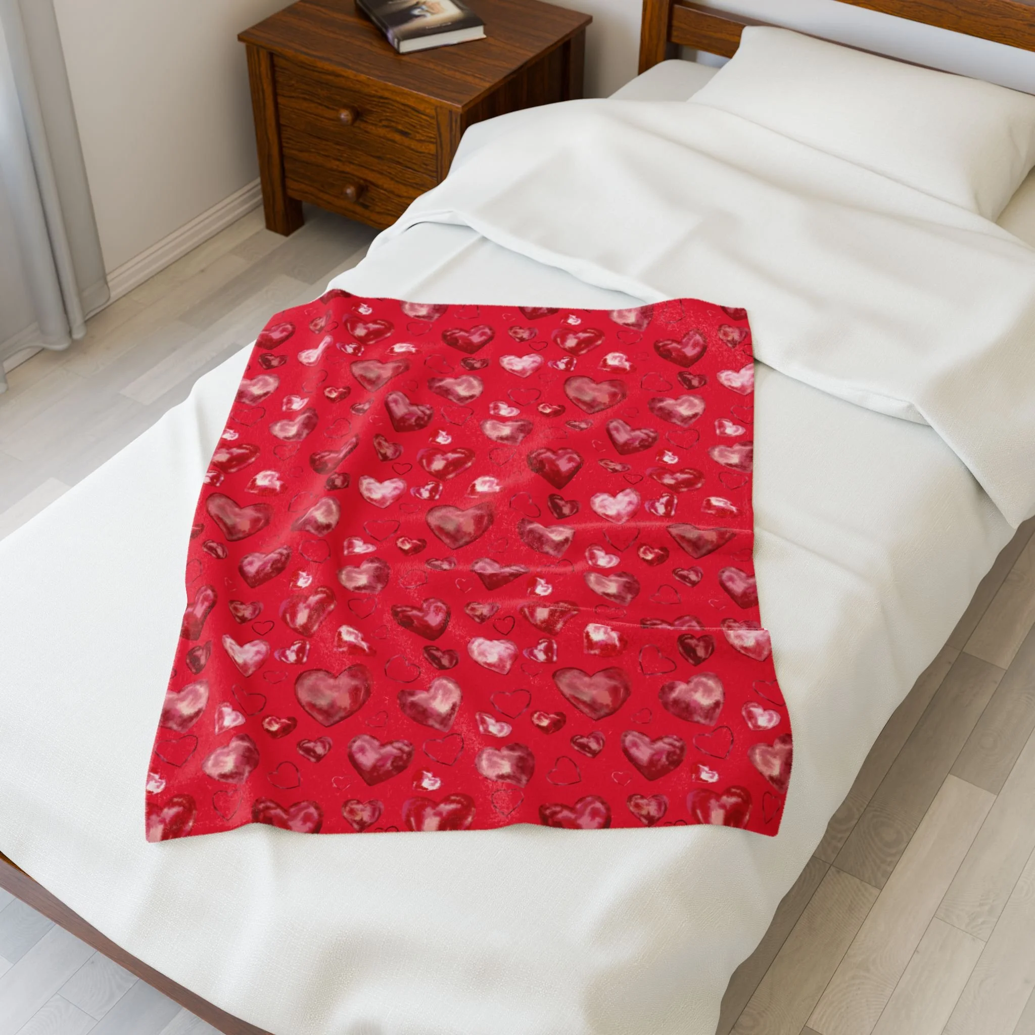 Valentine Red Heart Pattern Velveteen Plush Blanket