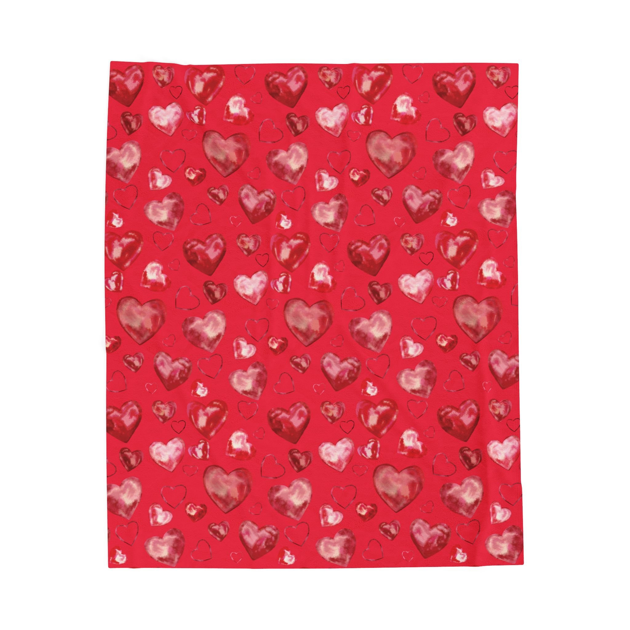 Valentine Red Heart Pattern Velveteen Plush Blanket 50" x 60"